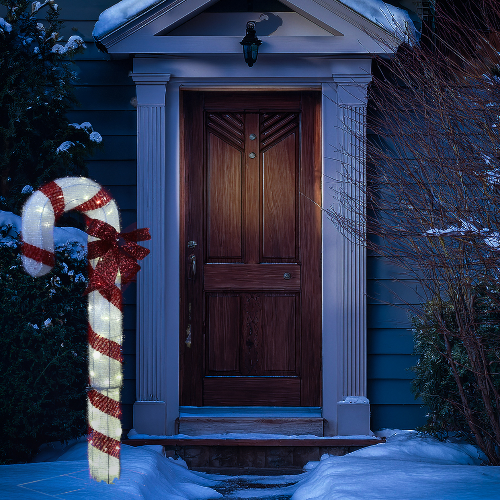 LED Zuckerstange mit Schleife - 78 warmweiße LED - H: 1,5m - Timer - inkl. Trafo - für Außen