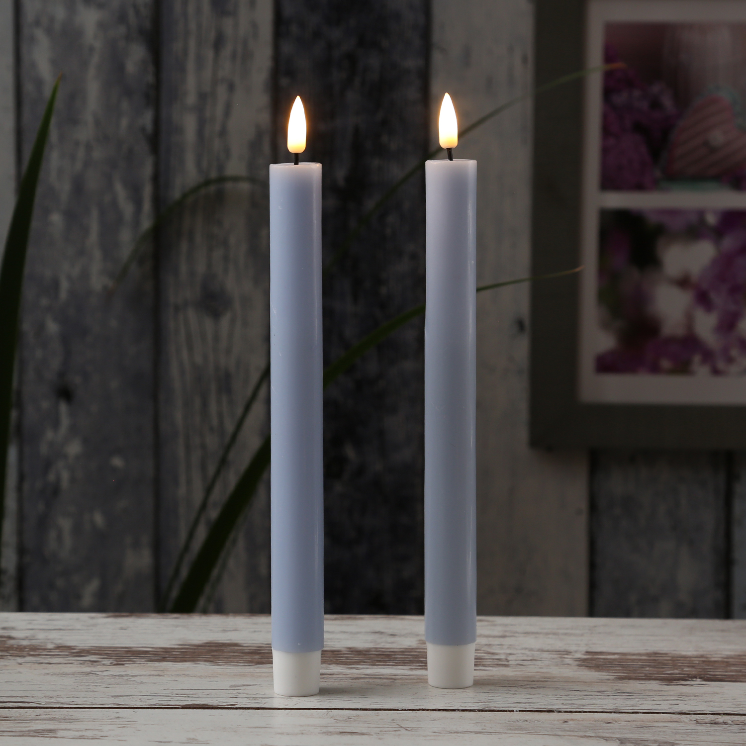LED Stabkerzen MIA - Echtwachs - realistische 3D Flamme - H:24cm - Batteriebetrieb - olivgrün