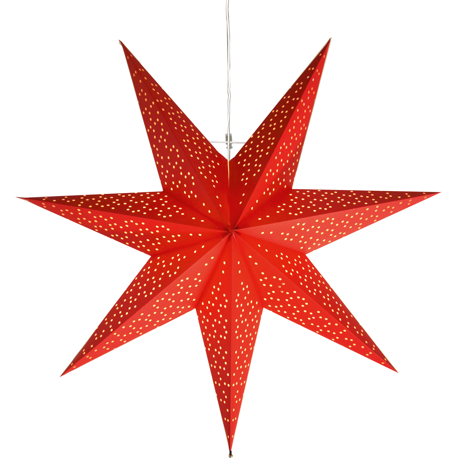 Papierstern Dot - hängend - 7-zackig - D: 54cm - inkl. E14 Fassung u. Kabel - rot