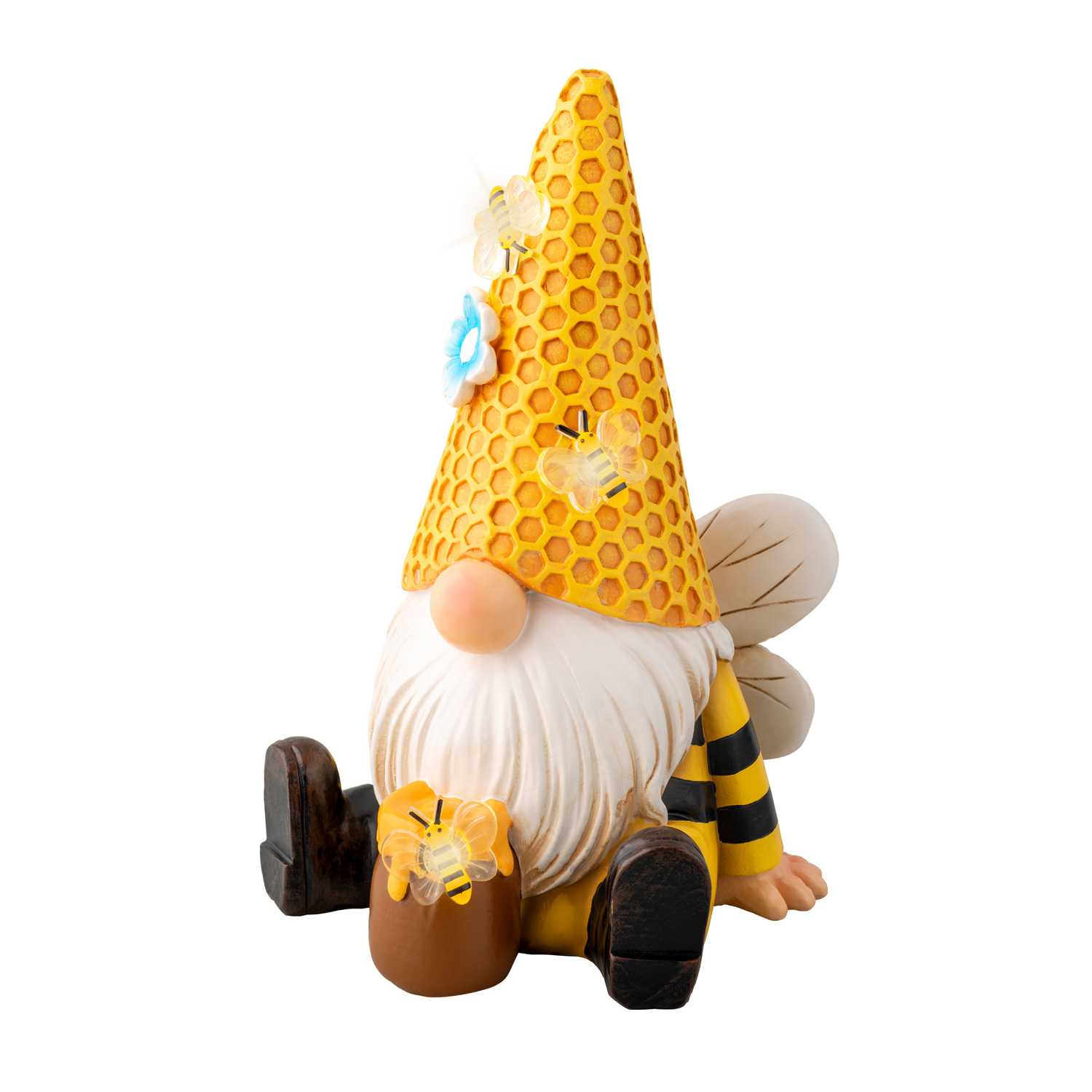 LED Solar Gartenzwerg Biene mit Honigtopf - Gartenfigur - warmweiße LED - Lichtsensor - H: 17,5cm