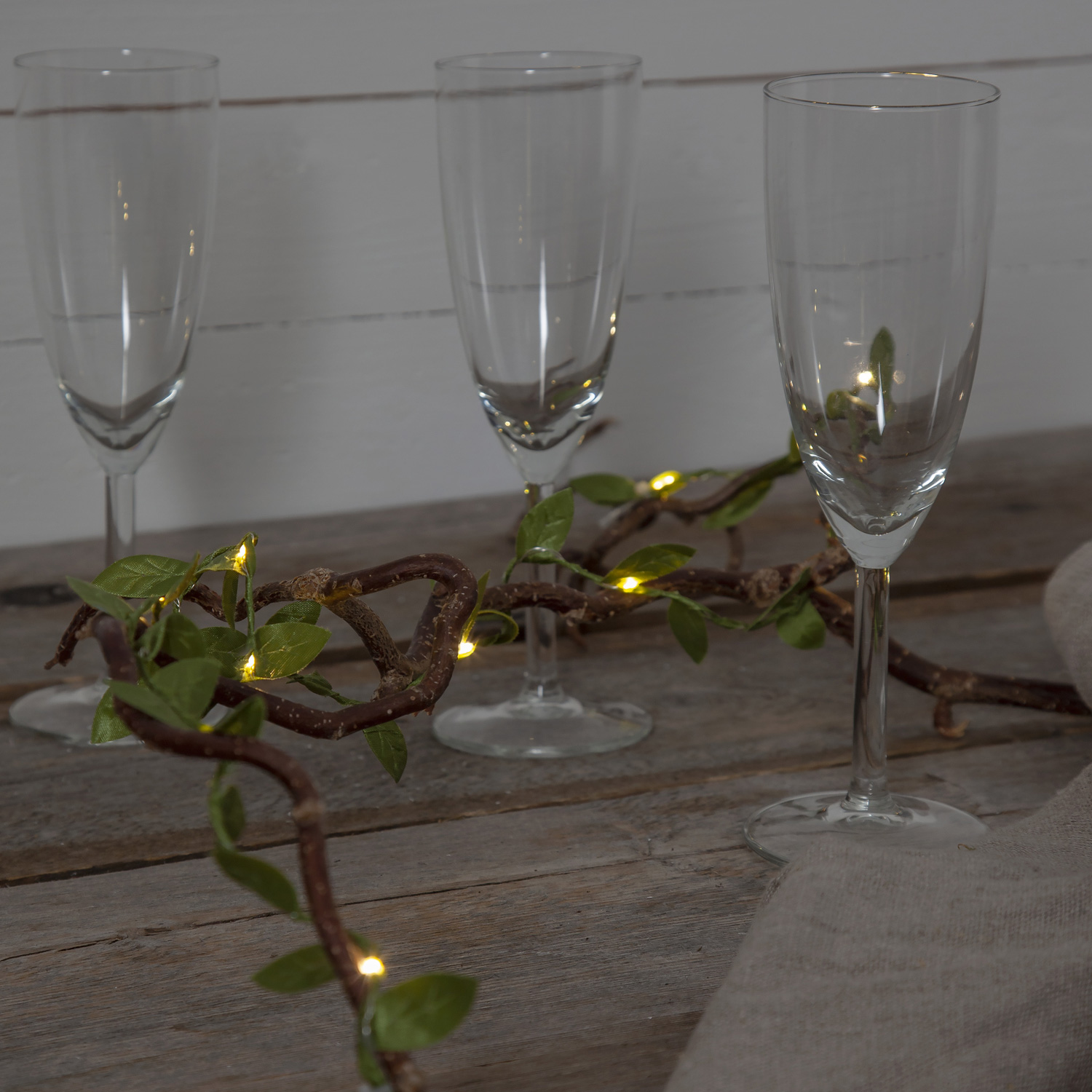 LED Lichterkette "Blätter" - 10 warmweiße LED - L: 95cm - Batteriebetrieb - grüne Blätter