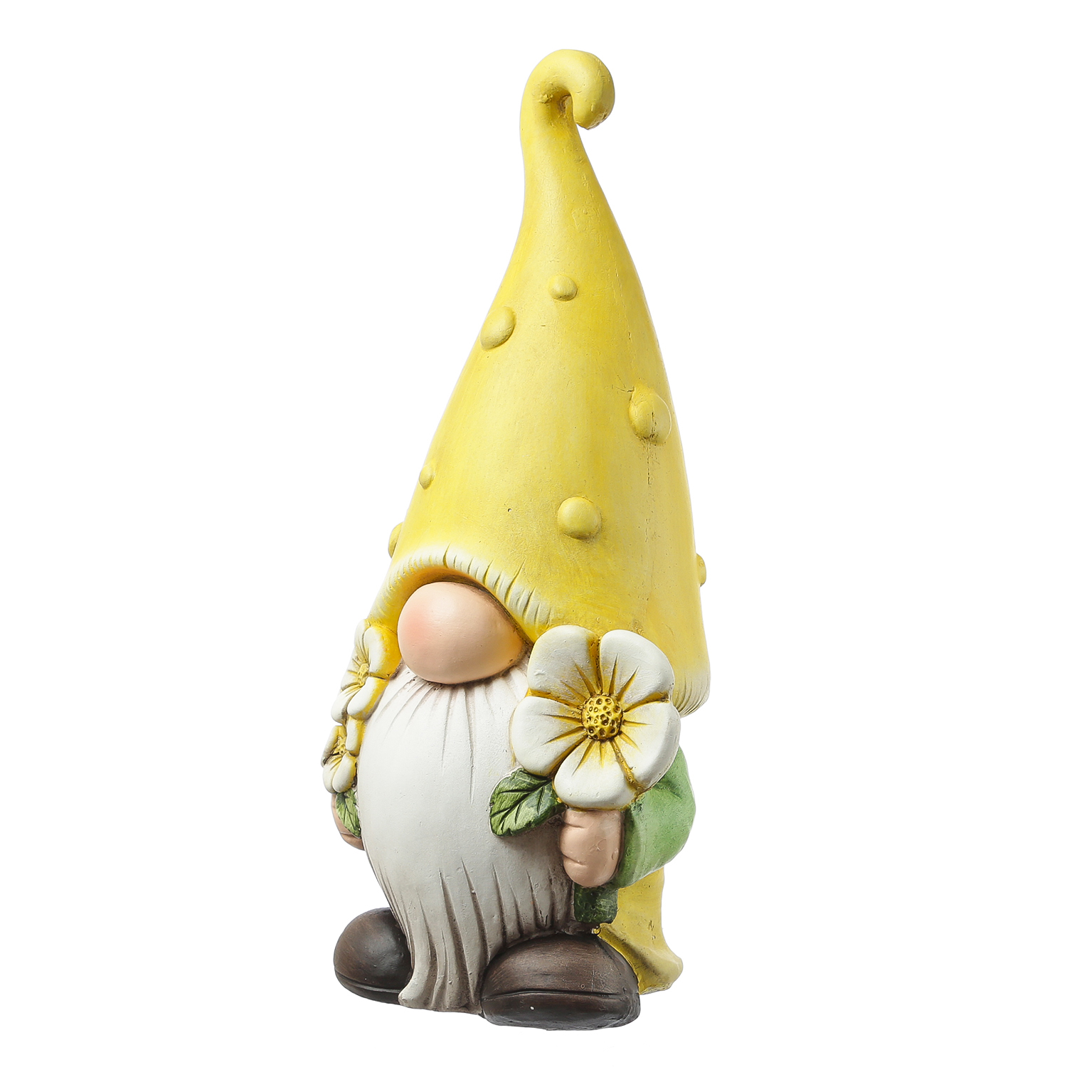 Gartenzwerg BERT - Zwerg mit gelber Zipfelmütze und Blumen - Gartenfigur - Polyresin - H: 45cm