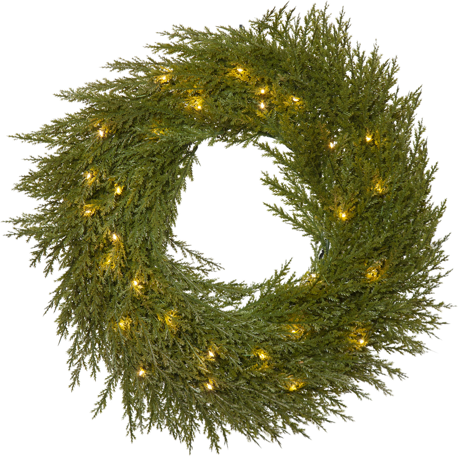 LED Tannenkranz THUJA - 30 warmweiße LED - D: 45cm - Timer - Batterie - für Außen - grün