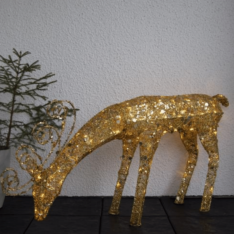 LED-Rentier mit Pailletten "Sequini" - 96 warmweiße LED - H: 55cm - goldene Pailletten - Outdoor