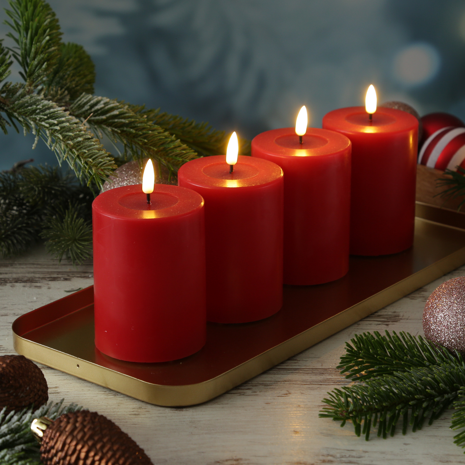 LED Kerzenset MIA - Echtwachs - H: 10cm/D: 7,5cm - mit Batt./Fernbedienung - rot - 4er Set