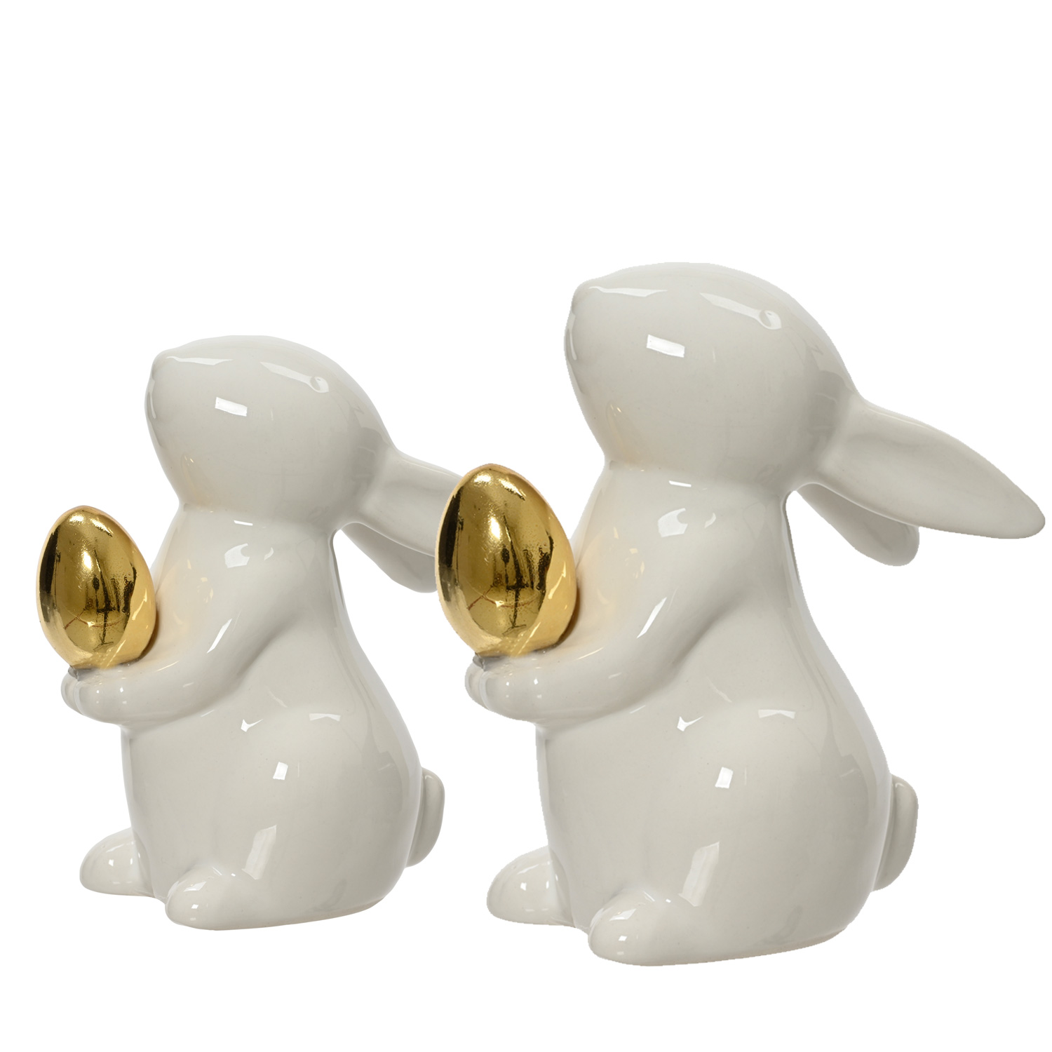 Hase mit goldenem Ei - Osterhase - Dekofigur - H: 9,5cm - Dolomit - weiß