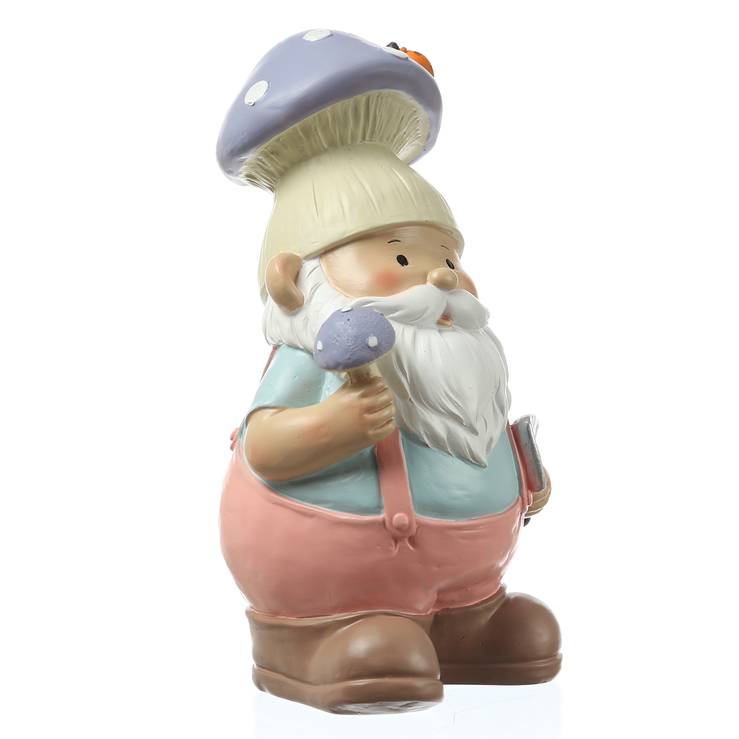 Gartenzwerg mit Fliegenpilz-Mütze - Zwerg mit Schaufel  - Gartenfigur aus Polyresin - H: 24,5cm