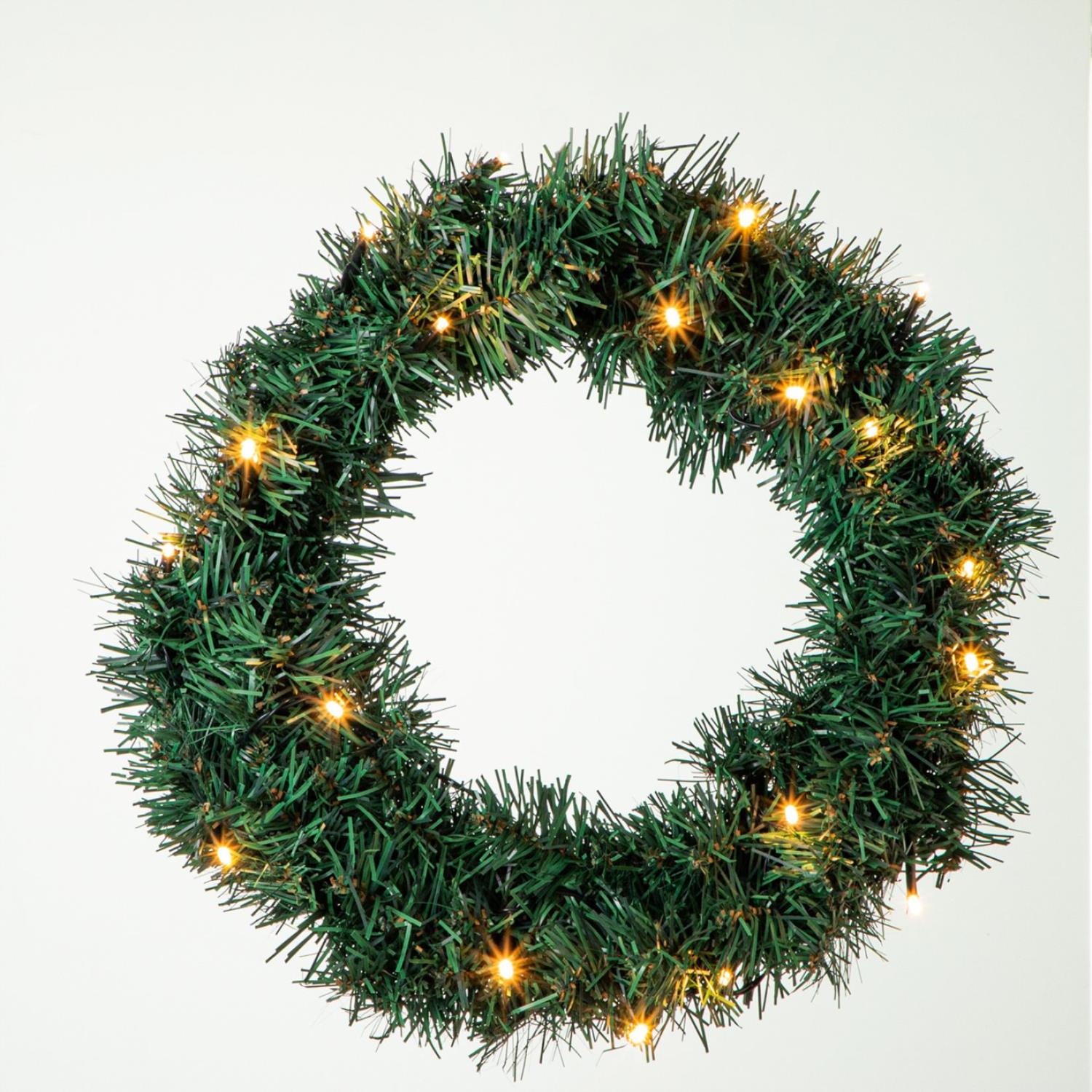 LED Weihnachtskranz - 20 LED und 2er Set Weihnachtsbaum - 30 warmweisse LED - D- 45cm - Innen - gruen