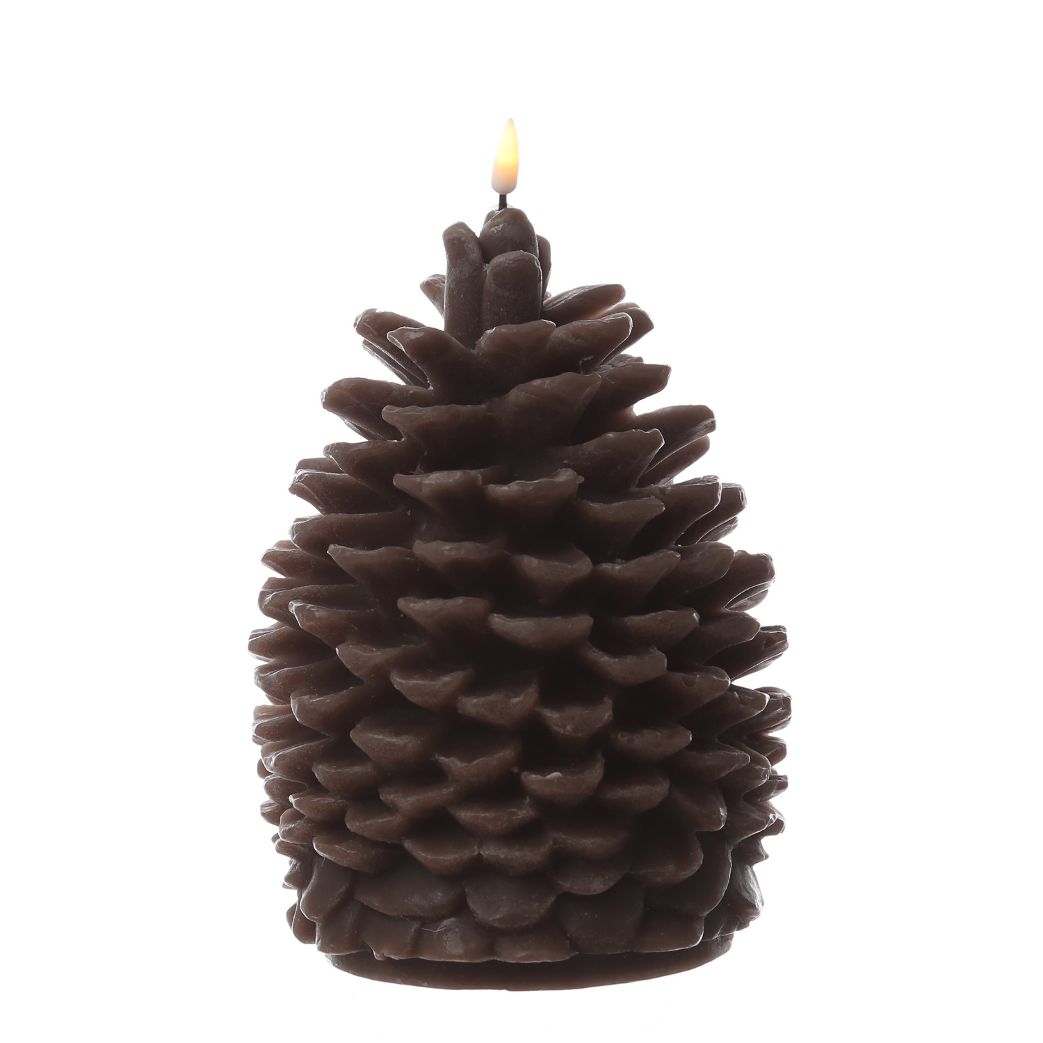 LED Kerze Zapfen - Echtwachs - flackernde 3D Flamme - H: 19cm - D: 14cm - Batteriebetrieb - braun