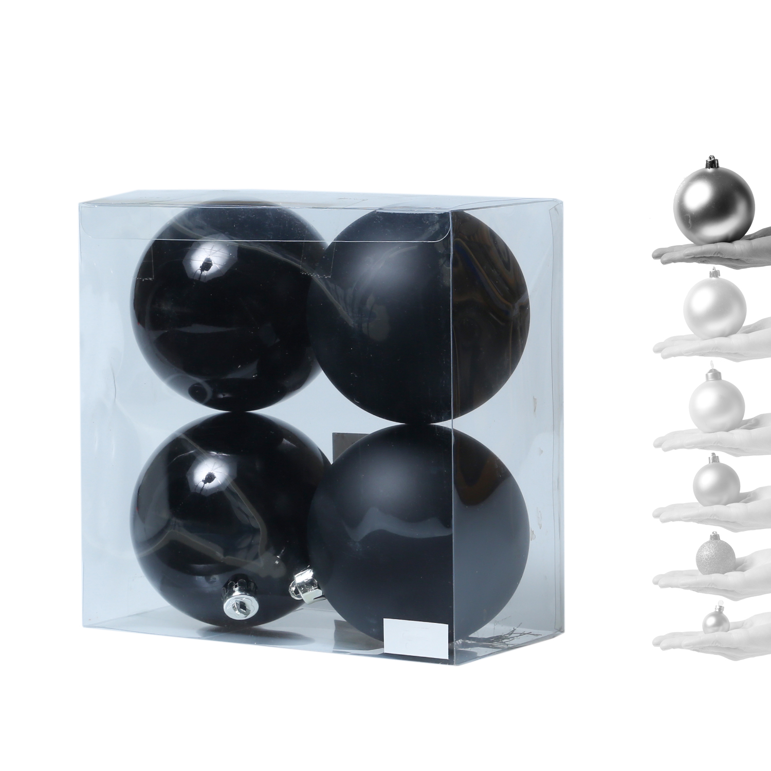 Christbaumkugel - Weihnachtsbaumkugel - bruchfest - D: 10cm - glänzend, matt - schwarz - 4er Set