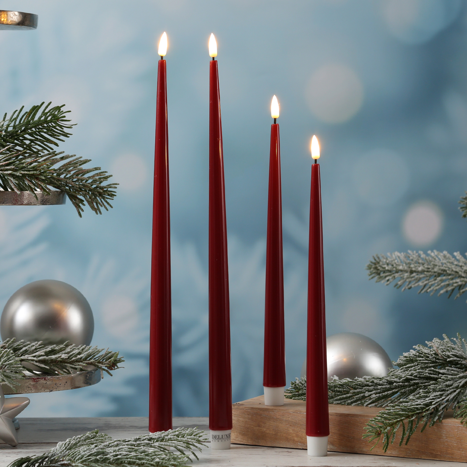 LED Stabkerzen ELLA - Echtwachs - realistische 3D Flamme - H: 28cm - bordeauxrot - 2 Stück