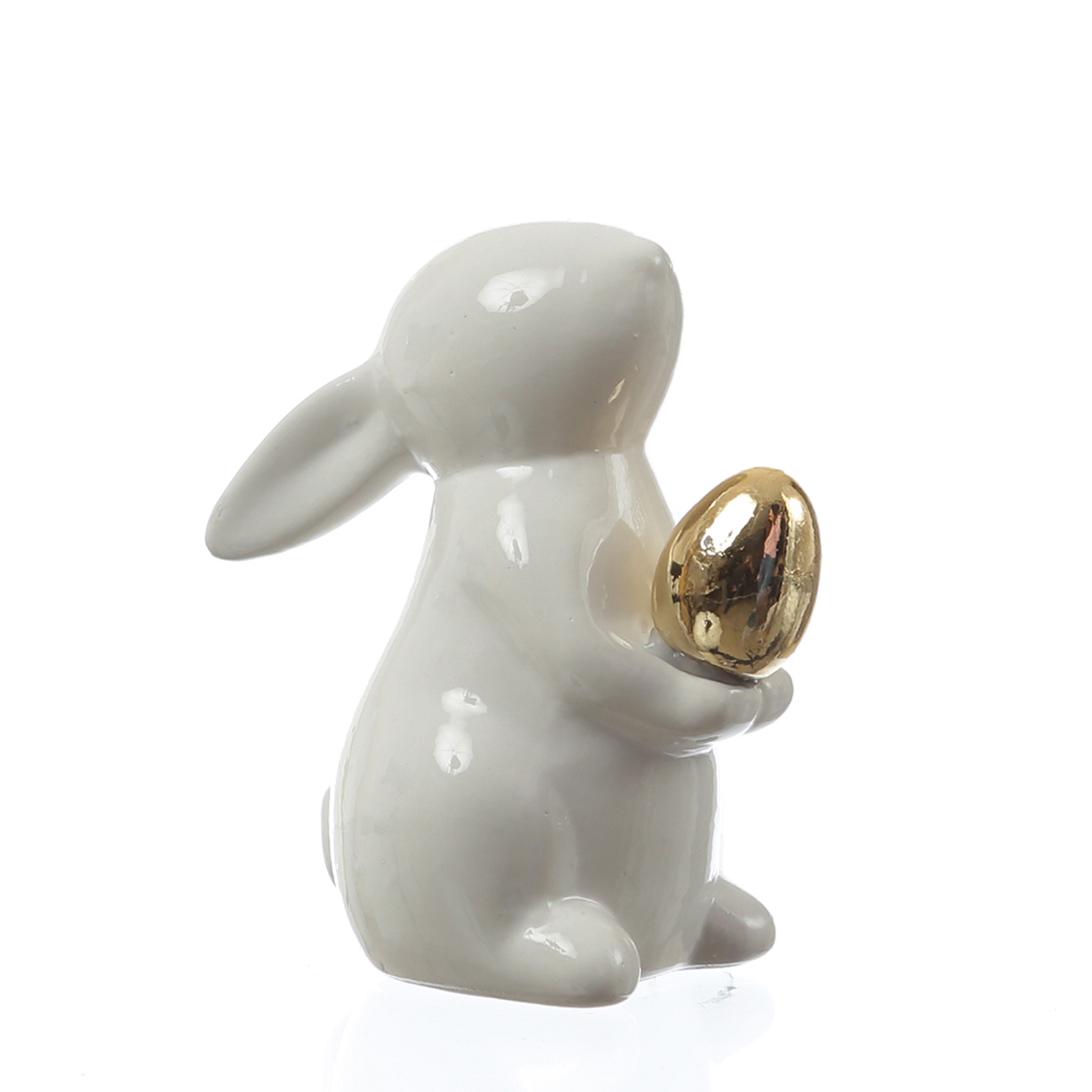 Hase mit goldenem Ei - Osterhase - Dekofigur - H: 9,5cm - Dolomit - weiß