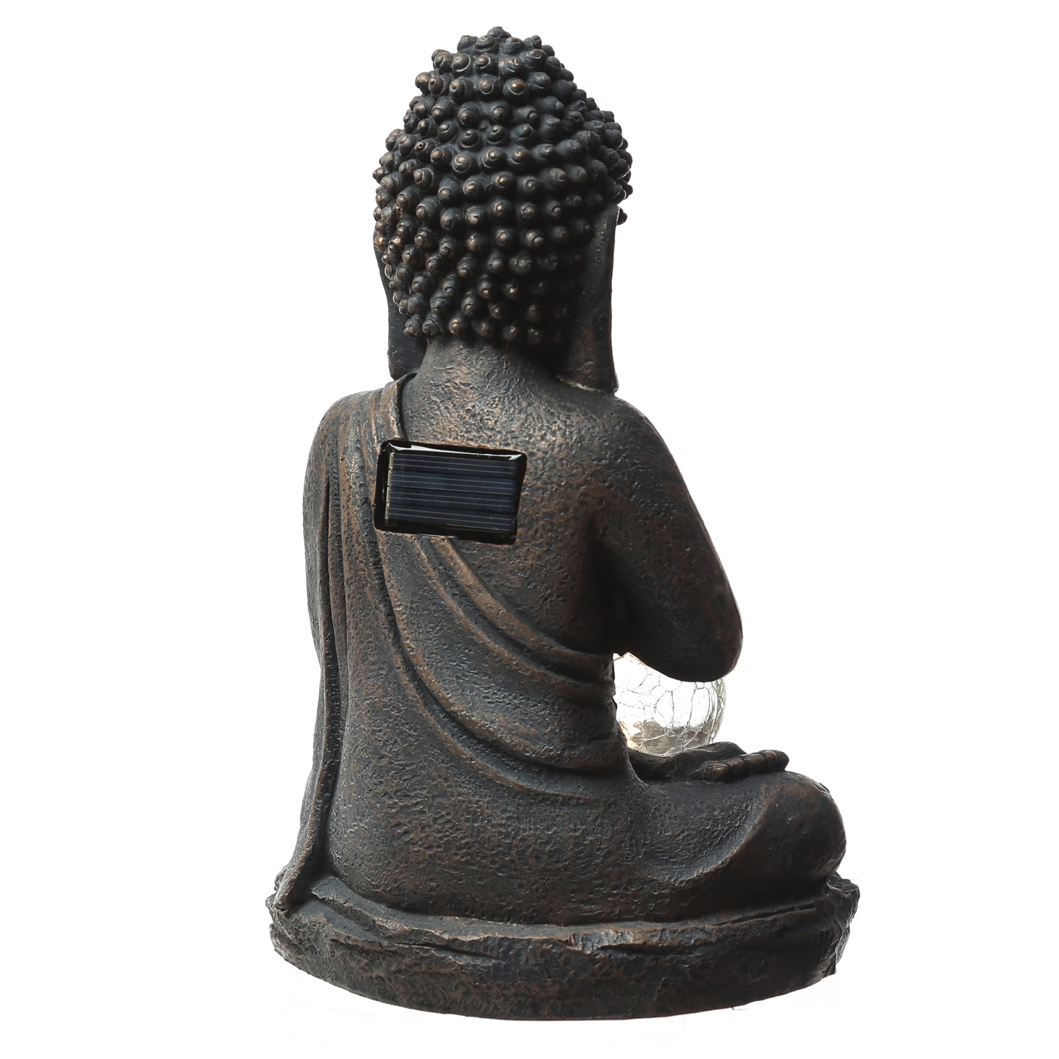 LED Solar Buddha - meditierende Buddhafigur - Polyresin - H: 27cm - Dämmerungssensor