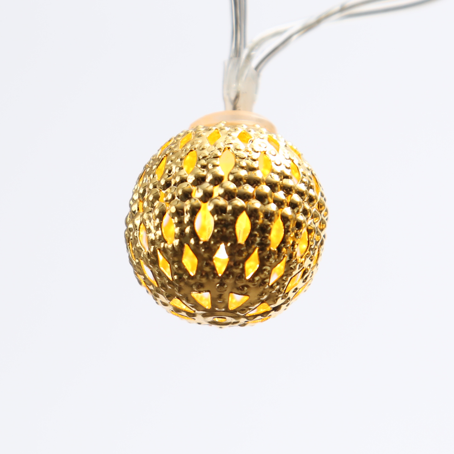 LED Dekolichterkette Metallkugeln - 20 warmweiße LED - D: 4cm - L: 2,76m - Netzteil - gold