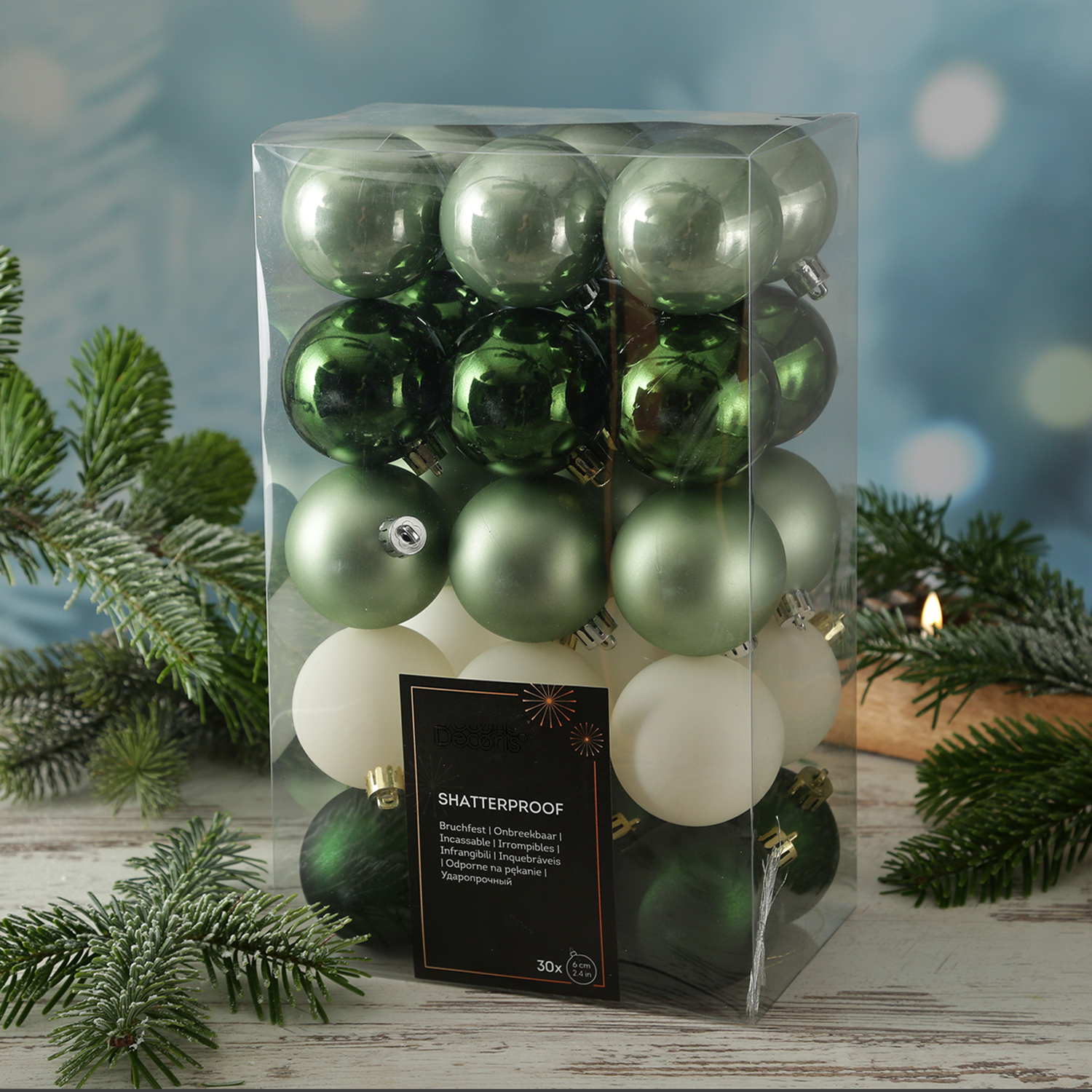 Christbaumkugeln - Weihnachtskugeln - bruchfest - D: 6cm - glänzend/matt - grün, weiß - 30St.