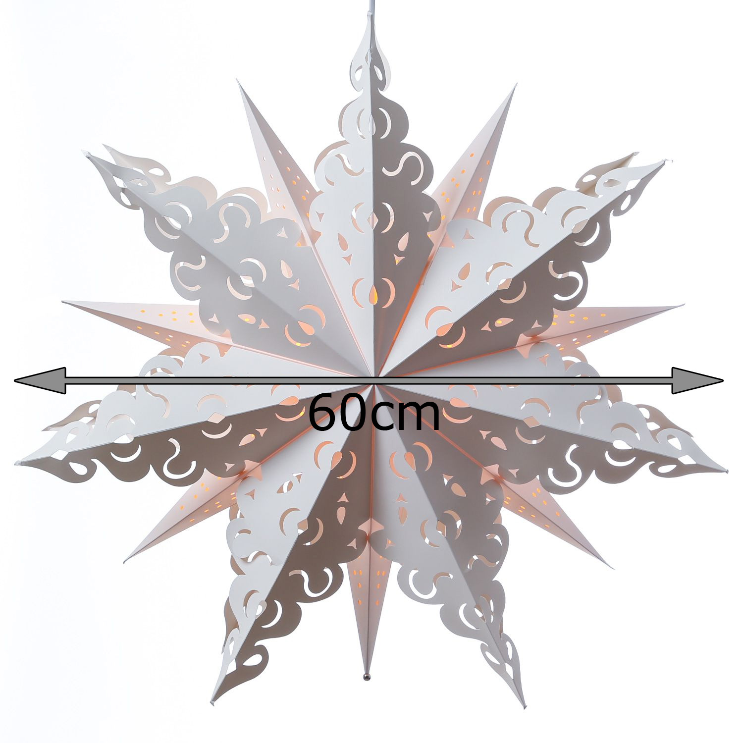 Papierstern CRYSTAL - hängend - D 62cm - inkl. E14 Fassung und Kabel - weiß