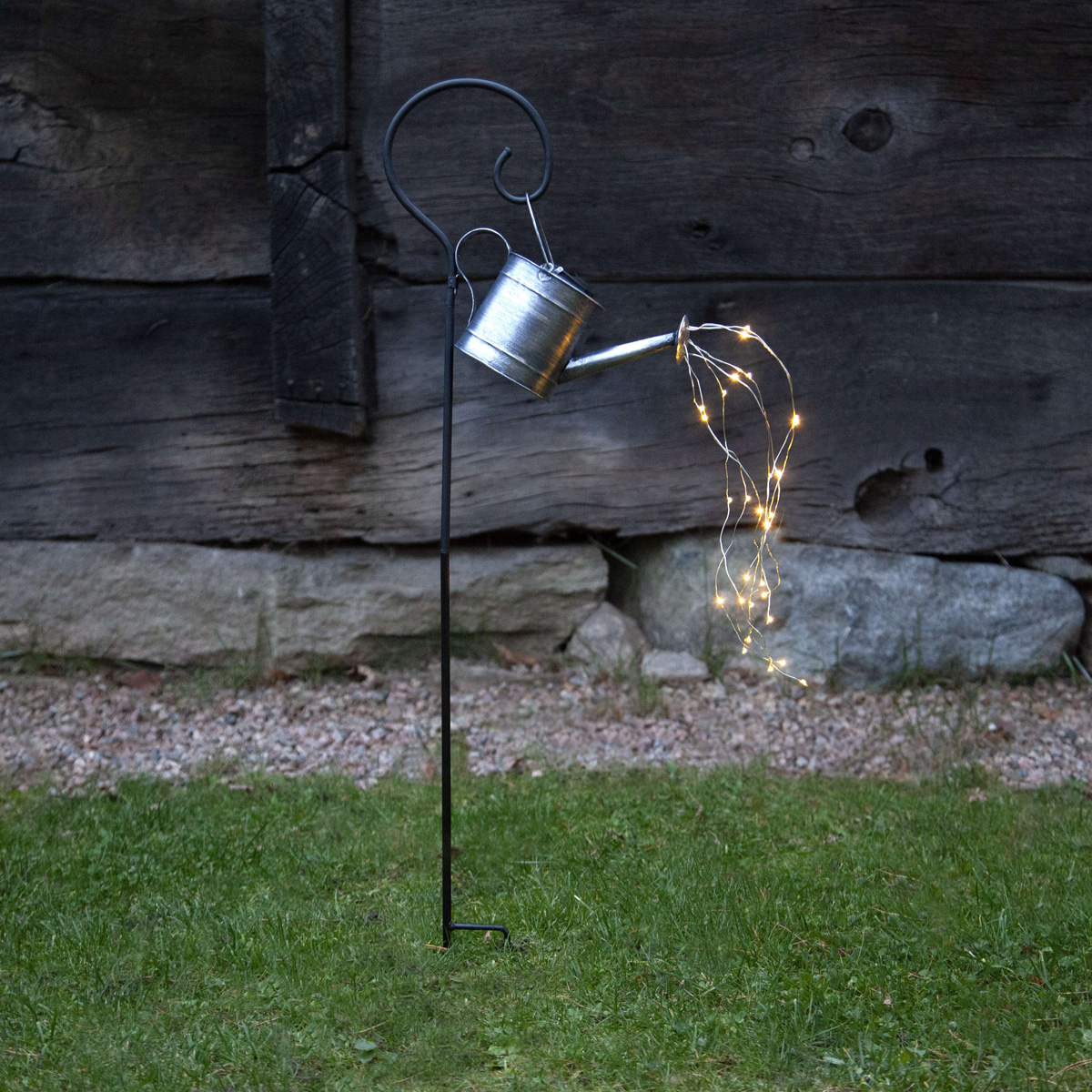 LED Solar Lichtgießkanne zink - 28 warmweiße LED - H: 80cm - Dämmerungssensor - outdoor