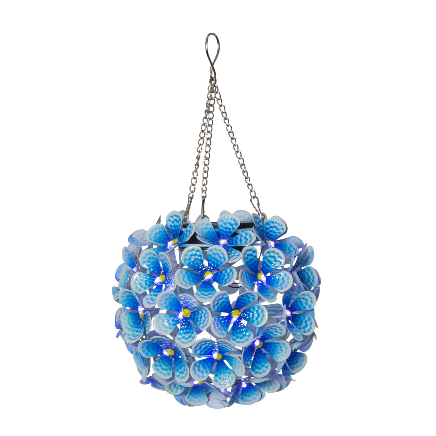 LED Solar Haengedeko -Hortensie- - mit Aufhaenger - 44 kaltweisse LED - D- 16cm - Lichtsensor - blau
