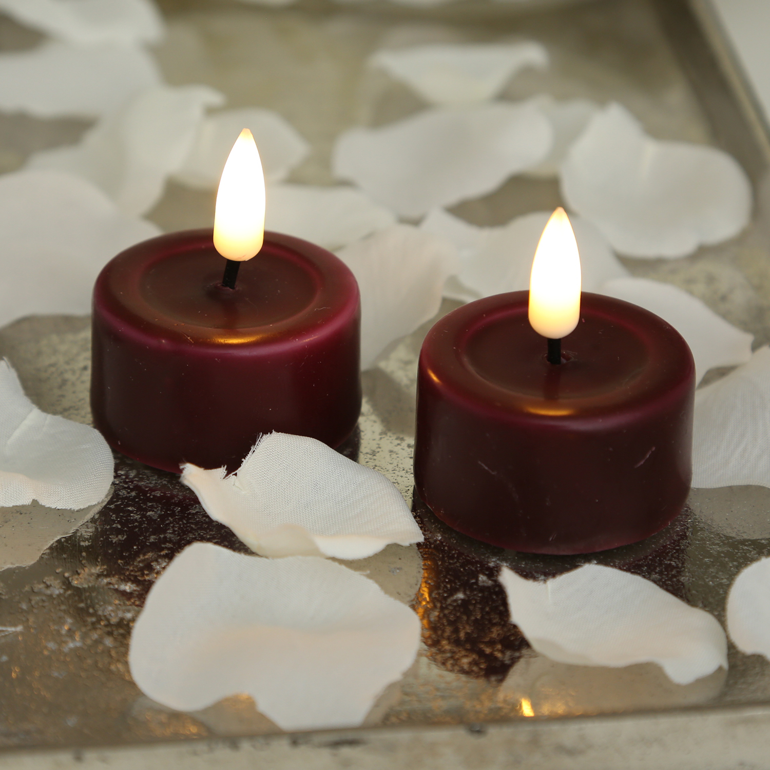 LED Teelichter MIA - Kunststoff - realistische 3D Flamme - D: 4,1cm - weinrot - 2 Stk.