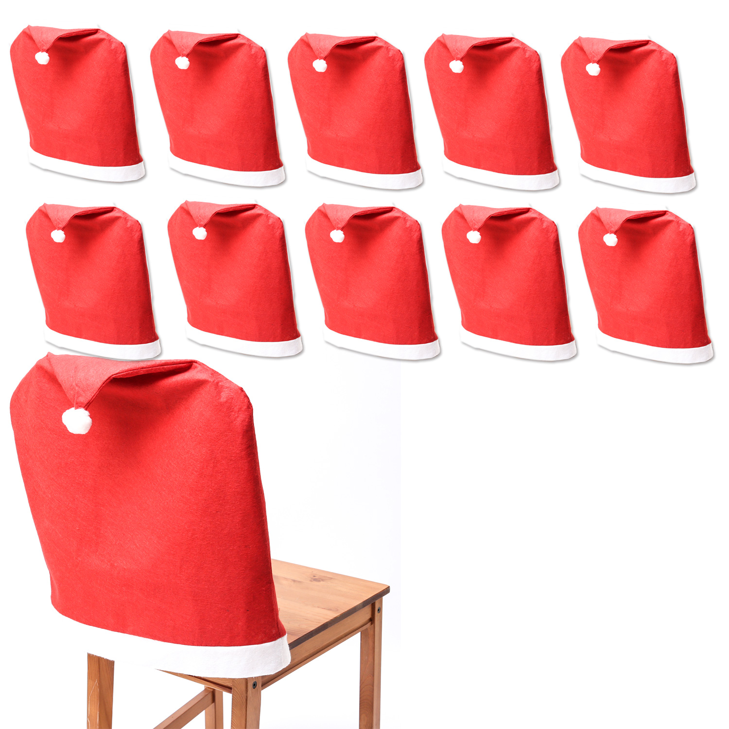 Stuhlhusse SANTA - Stuhlbezug als Weihnachtsmütze - Filz - L: 50cm - H: 60,8cm - rot - 10er Set