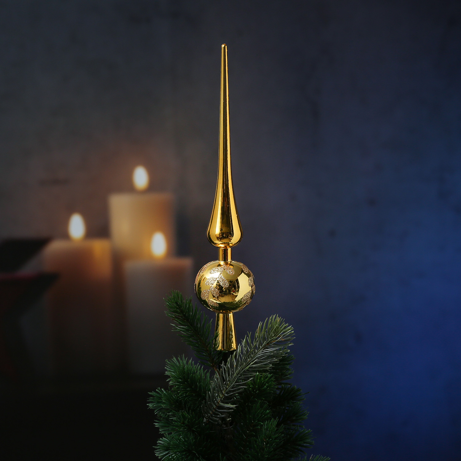 Christbaumkugeln - Weihnachtsbaumkugeln mit Stern Baumspitze - bruchfest - gold