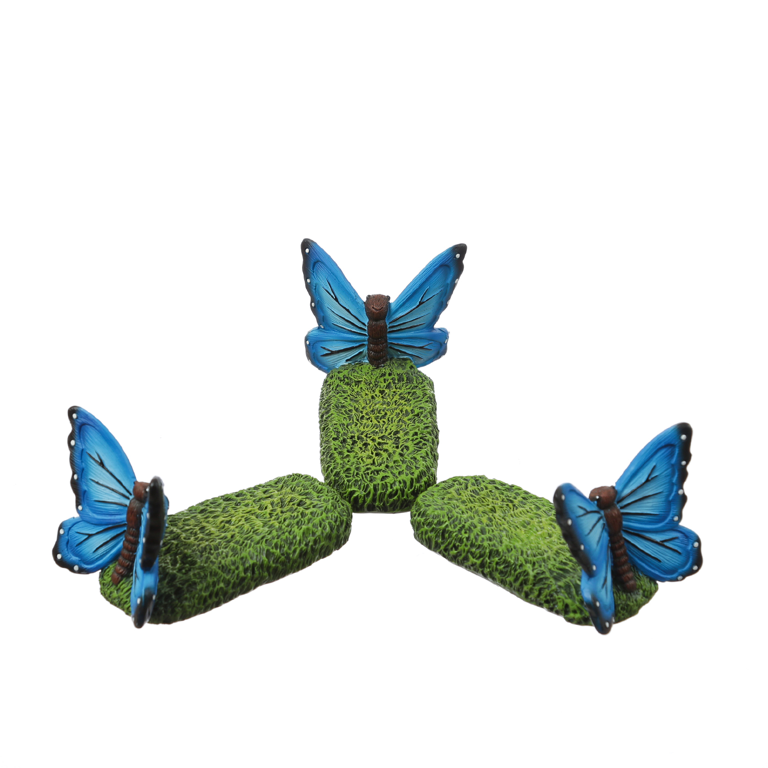 Blumentopffüße Schmetterling - Pflanzkübel Untersetzer - Kübelfüße - Polyresin - blau - 3er Set