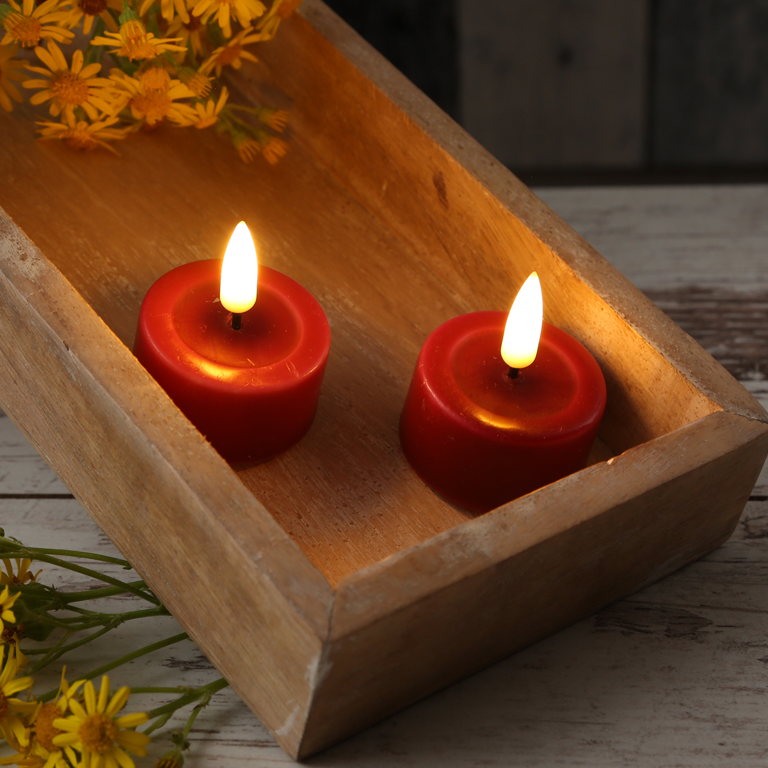 LED Teelichter MIA - Kunststoff - realistische 3D Flamme - D: 4,1cm - Batteriebetrieb - rot - 2 Stk