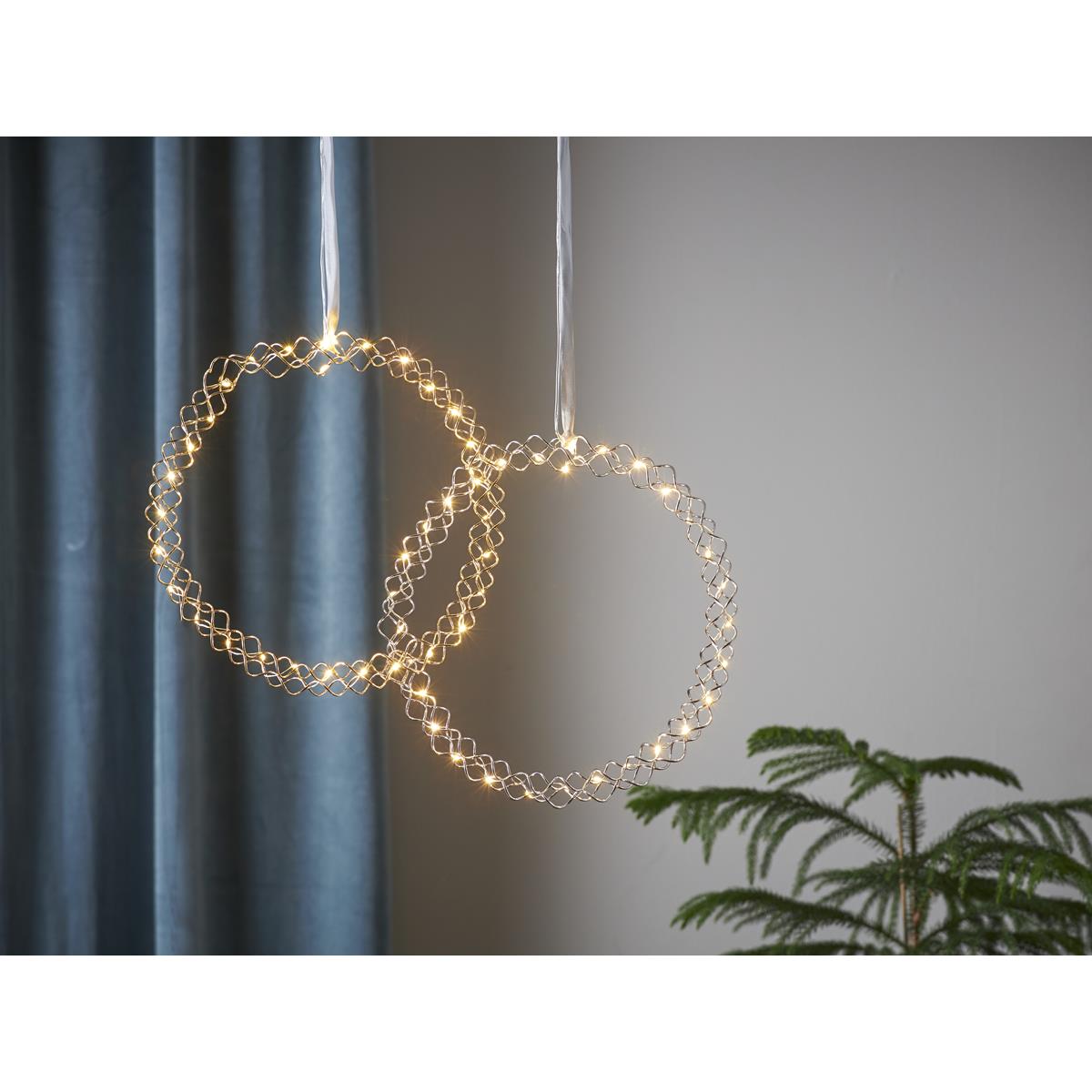 LED Kranz "Hoop" - 30 warmweiße LED - D: 30cm - Material: Metall - Batteriebetrieb - Timer - gold