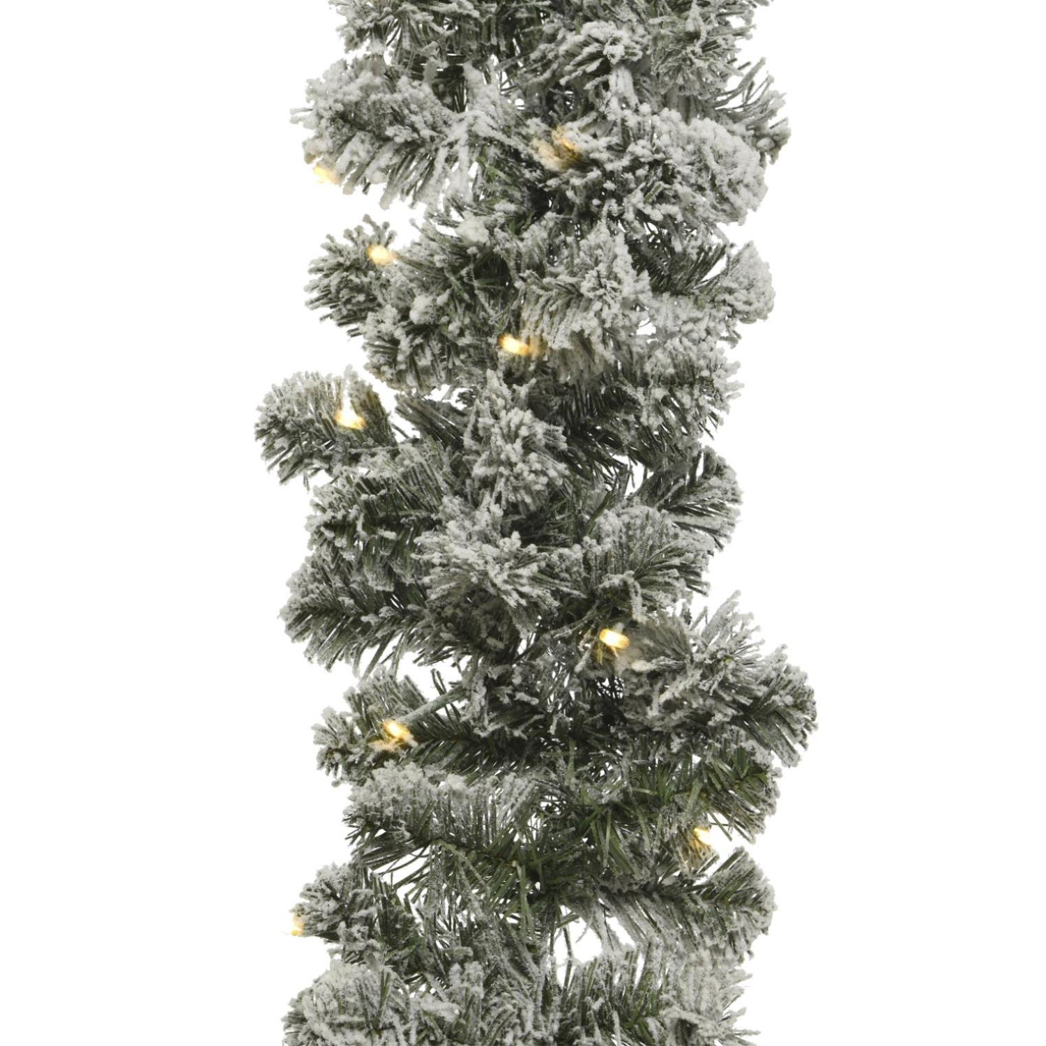 B-Ware LED Tannengirlande - Schneeoptik - warmweiße LED - L: 2,55m - Timer - Batterie - grün, weiß