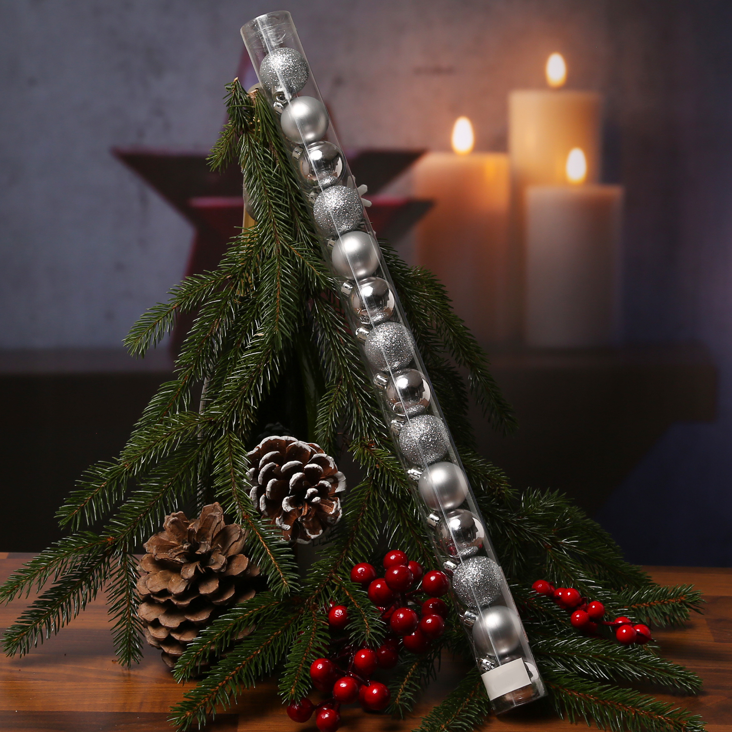 Christbaumkugel - Weihnachtskugel - bruchfest - D: 3cm - glänzend matt glitzernd - silber - 14er Set