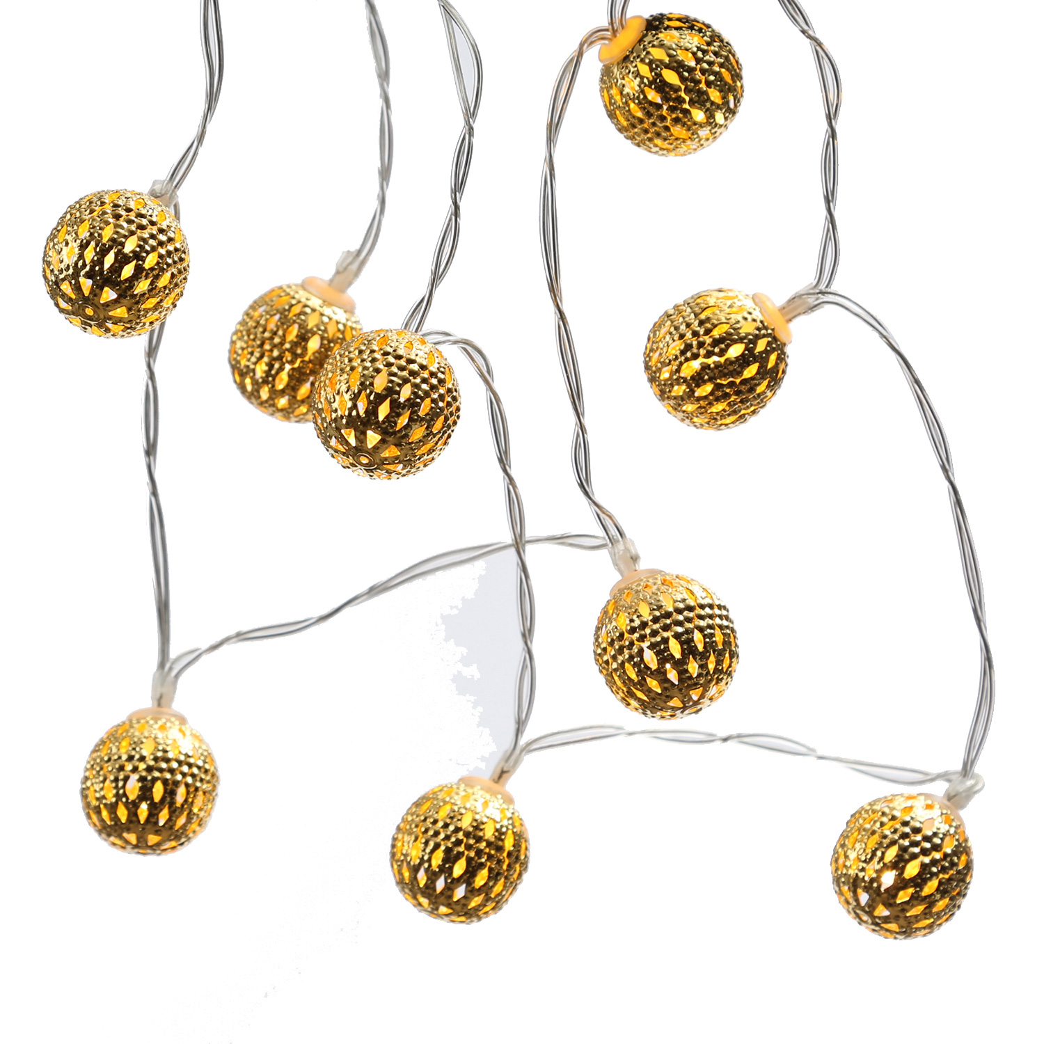 LED Dekolichterkette Metallkugeln - 20 warmweiße LED - D: 4cm - L: 2,76m - Netzteil - gold