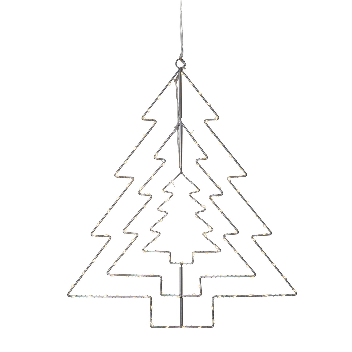 LED Metallbaum/Leuchtbaum "Triple" - hängend - 120 warmweiße LED - H: 52cm - 3D Optik - silber