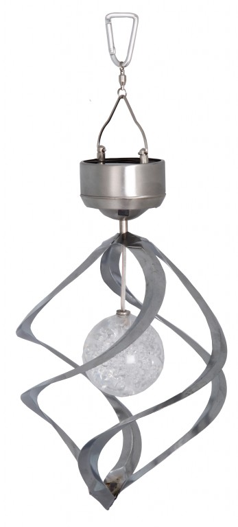 LED  Solar Windspiel "Spiral" - kaltweiße LED - Dämmerungssensor - drehend und leuchtend - silber