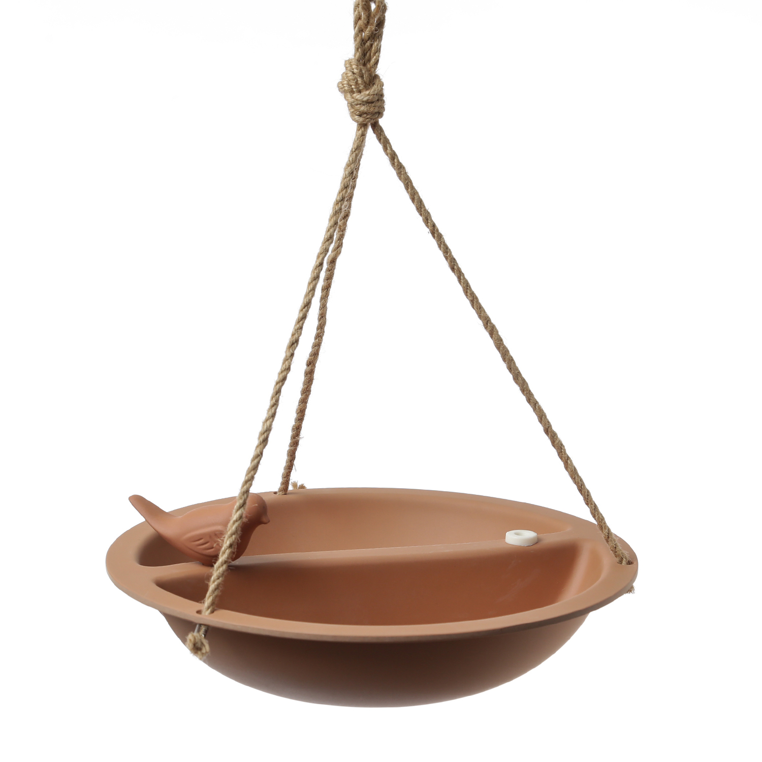 Futterstelle mit Vögelchen - Vogeltränke zum Aufhängen - Bambus - D: 27cm - braun
