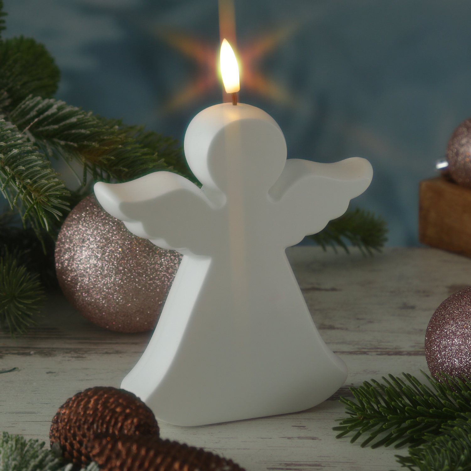 LED Gartenfigur Grabdeko Engel-Kerze - 1 warmweiße LED - H: 18cm - Timer - Batteriebetrieb - weiß