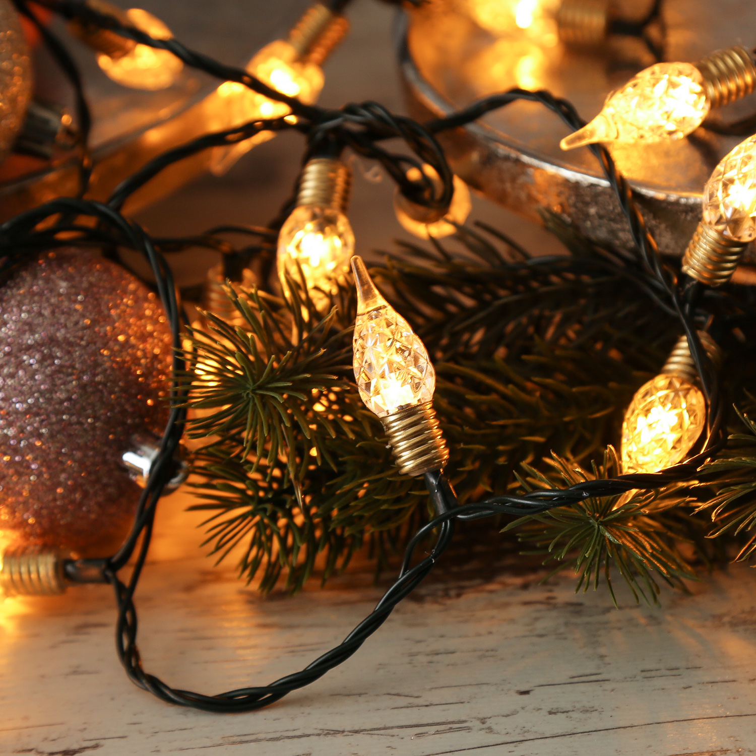 LED Lichterkette VINTAGE - 180 transparente Mini Birnen - 8 Funkt. - Timer - L: 18m