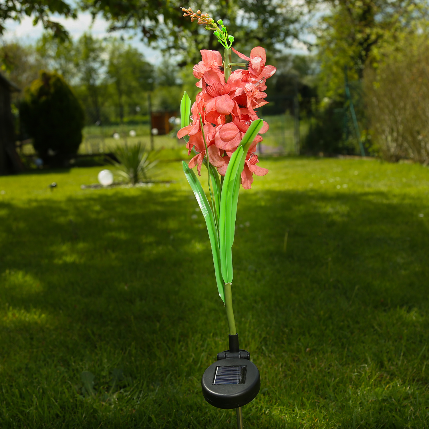 LED Solar Gartenstecker Blume GLADIOLE - 10 warmweiße LED - H: 81cm - Lichtsensor - rot
