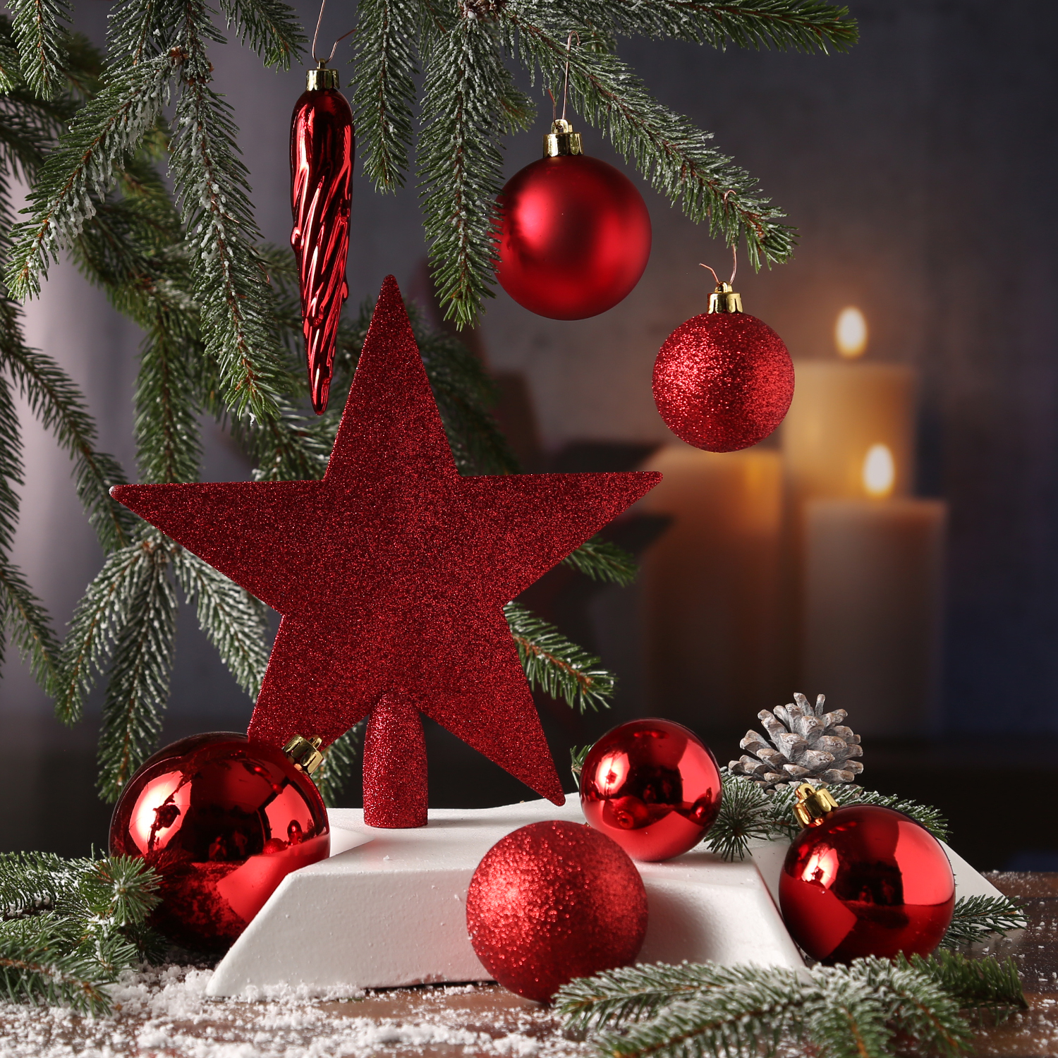 Christbaumkugel - Weihnachtsbaumkugel - bruchfest - glänzend, matt und glitzernd - rot - 33er Set