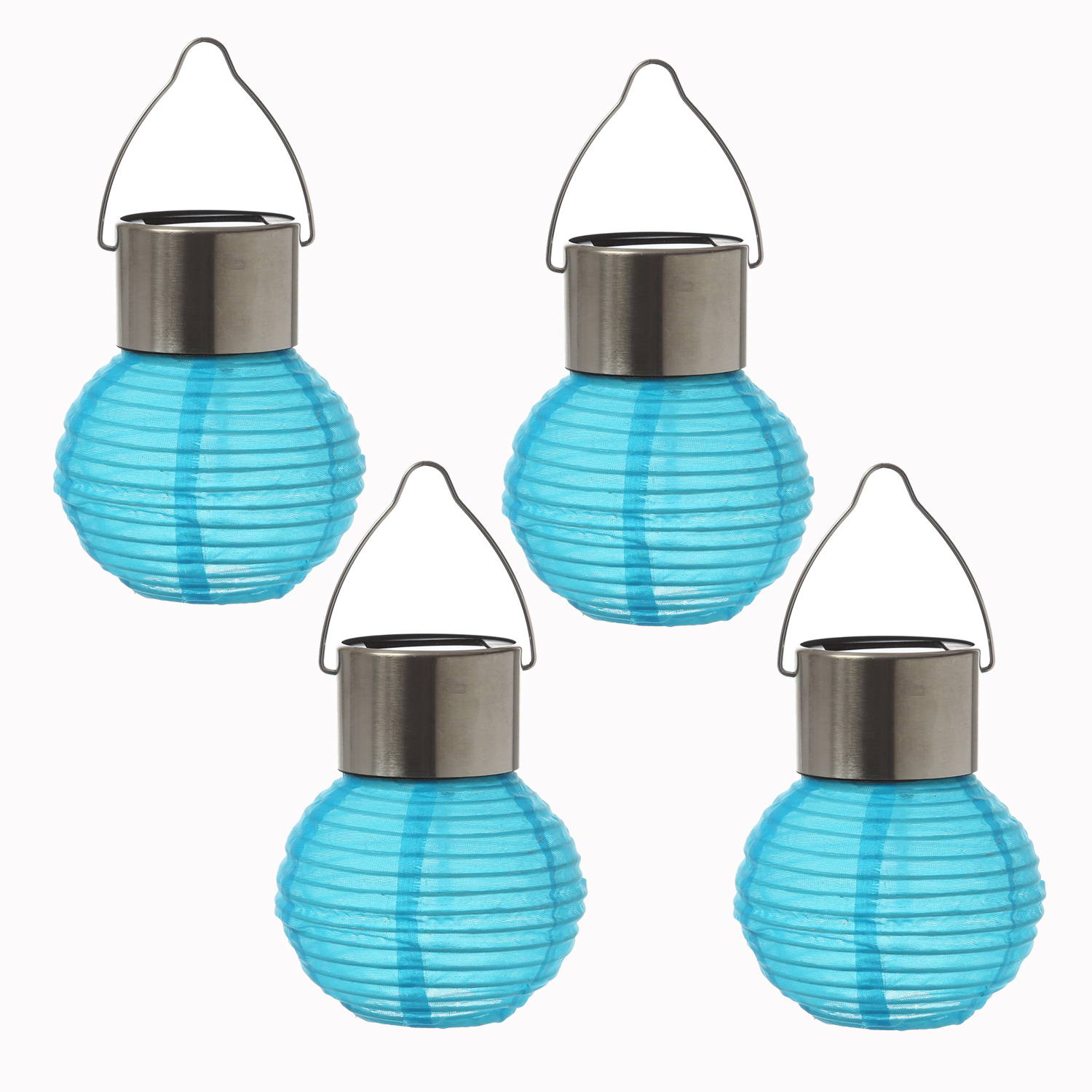 LED Solar Mini Lampions - kaltweiße LED - H: 9,5cm - D: 7cm - Lichtsensor - blau - 4er Set