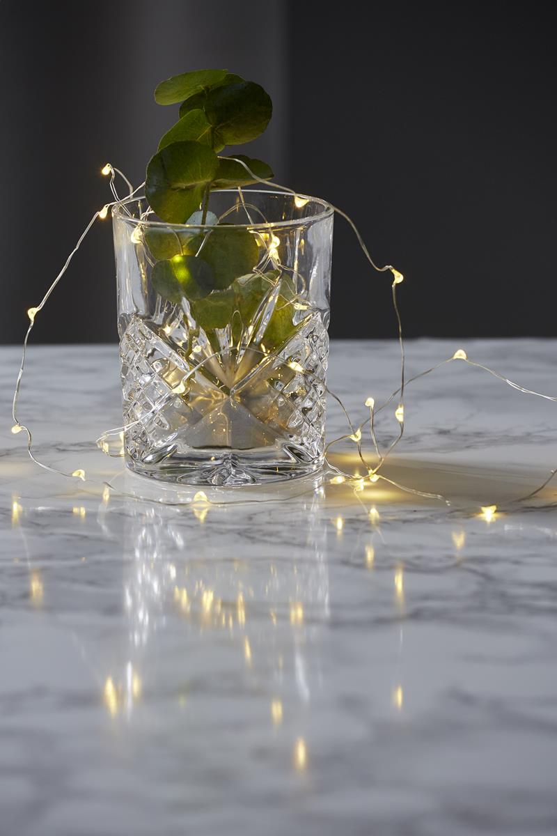 LED Drahtlichterkette "Dew Drop" - 40 warmweiße LED - silberner Draht - 2m - Batteriebetrieb - Timer