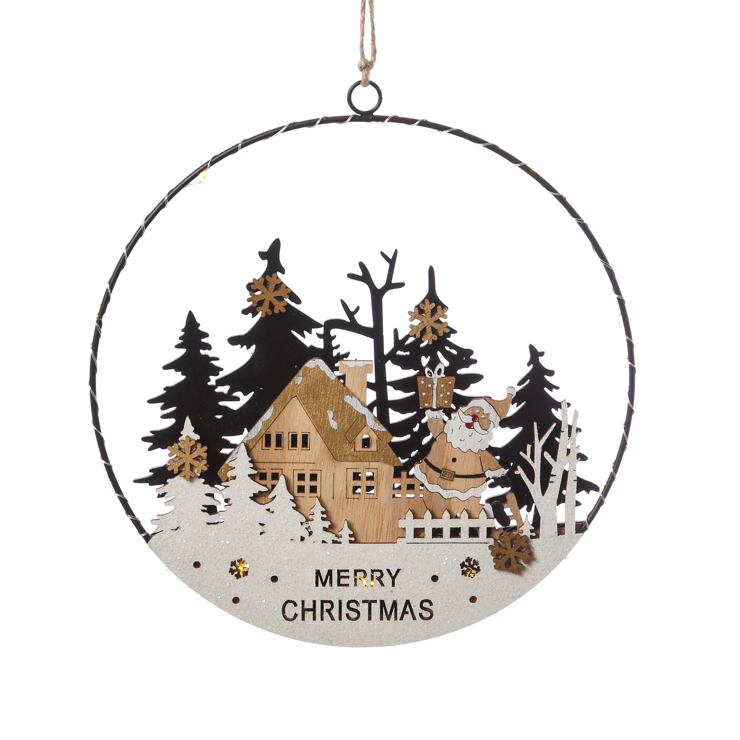 LED Fensterbild SANTA - Dekohänger - 10 warmweiße LED - D: 25cm - Batteriebetieb