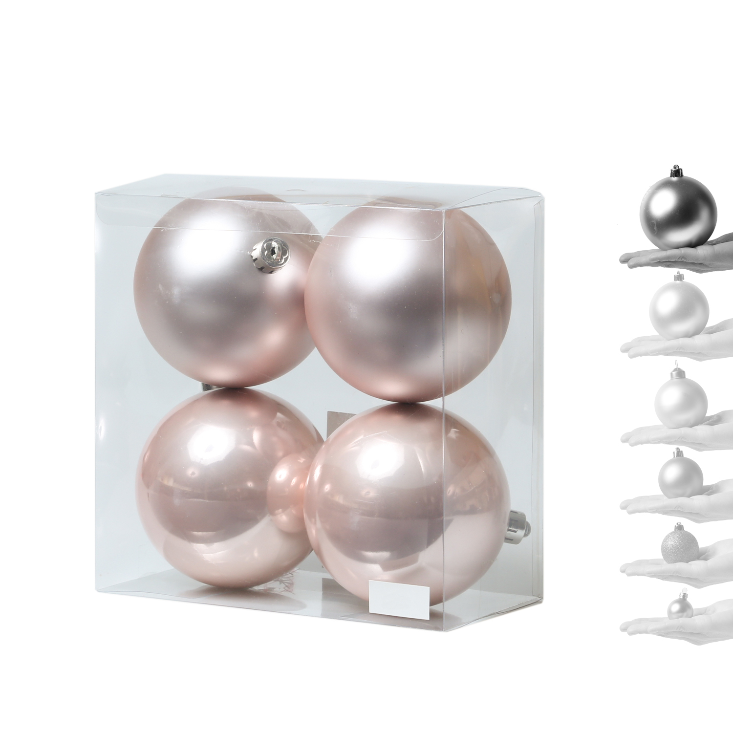 Christbaumkugel - Weihnachtsbaumkugel - Kunststoff - D: 10cm - glänzend, matt - puderrosa - 4er Set