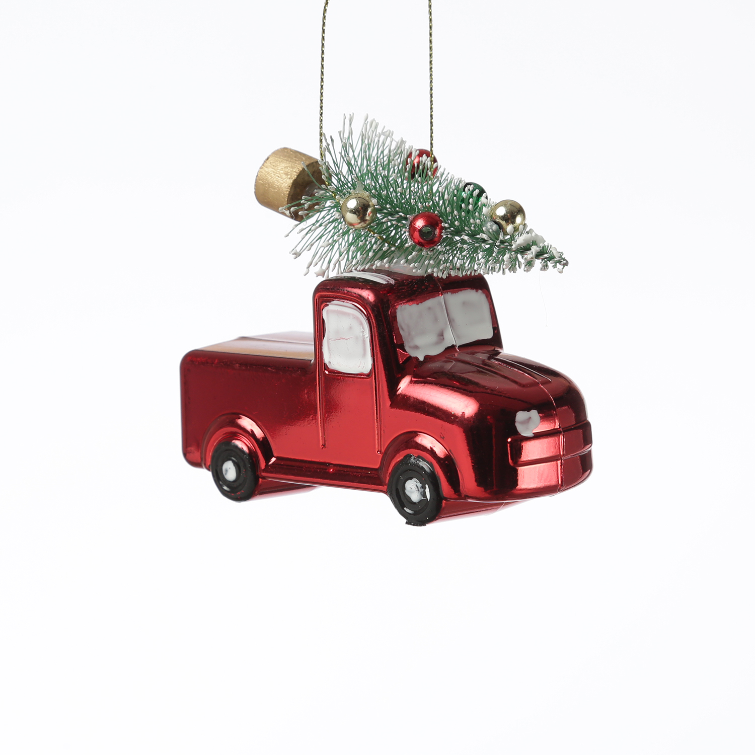 Weihnachtsbaumschmuck Mini Autos mit Weihnachtsbaum - bruchfest - H: 9cm - 3er Set - rot