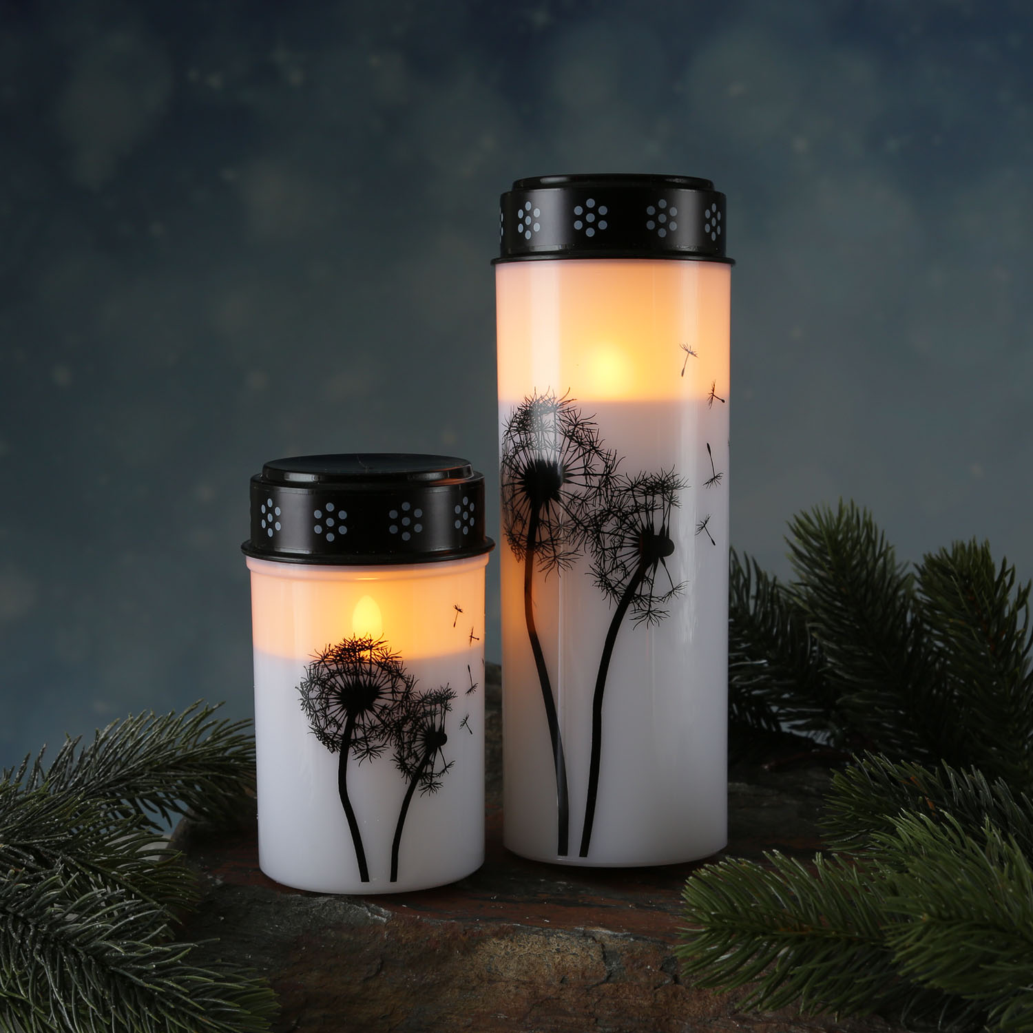 LED Grablicht/Grabkerze Pusteblume - bis 2500 Stunden - H: 12cm, D: 7cm - Timer