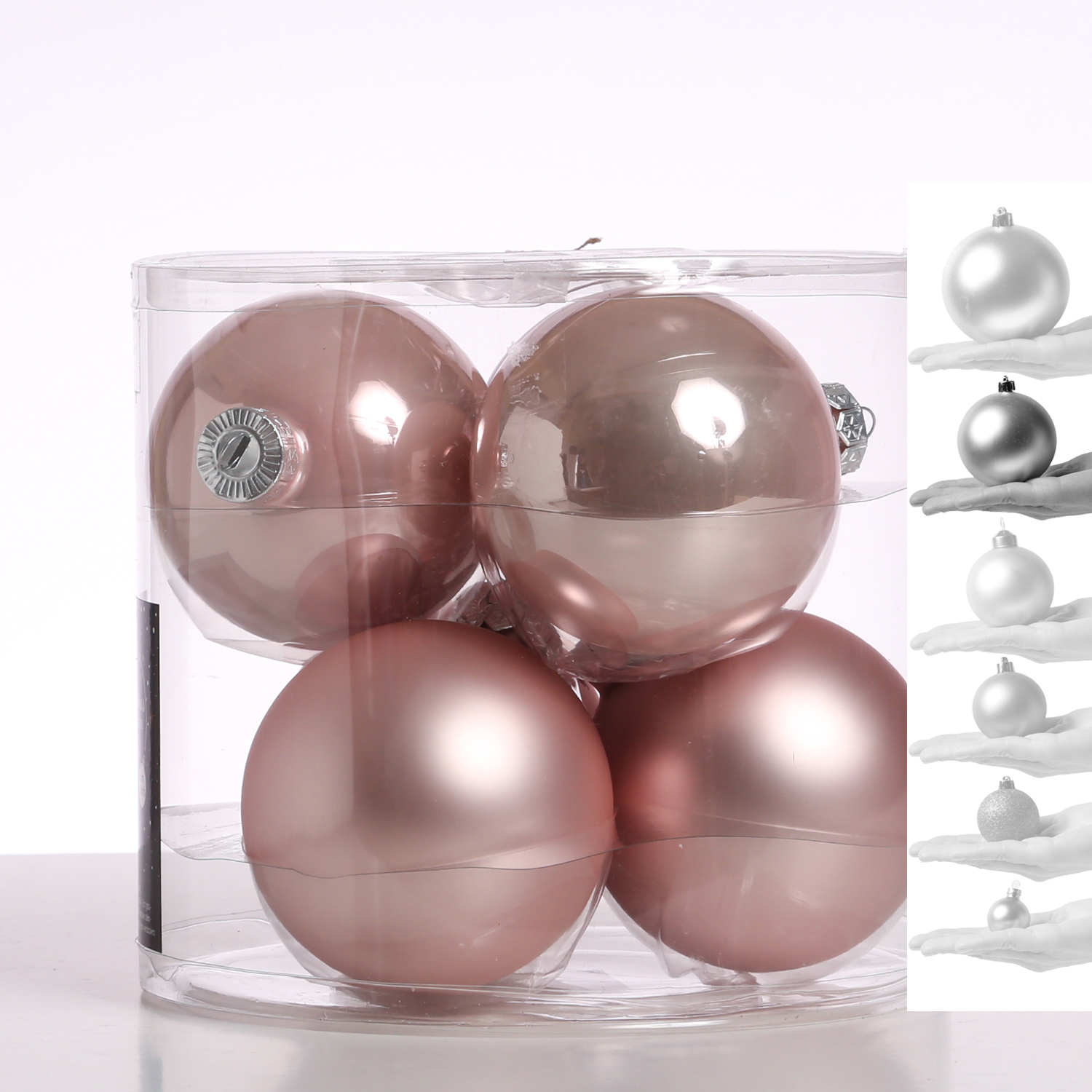 Christbaumkugel - Weihnachtsbaumkugel - Glas - D: 8cm - glänzend und matt - puderrosa - 6er Set