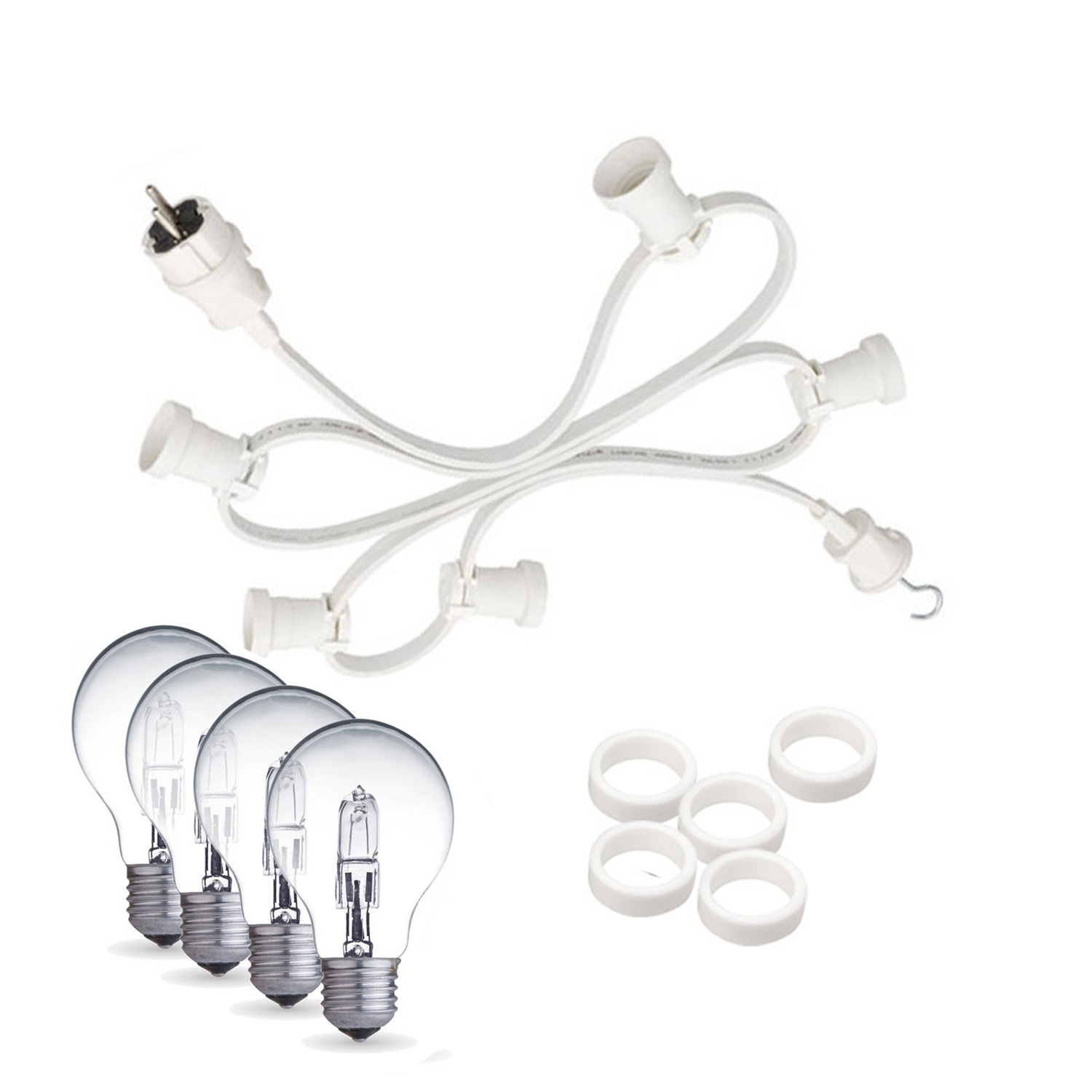 Illu-/Partylichterkette 50m - Außenlichterkette weiß - Made in Germany- 50 dimmbare Halogenlampen