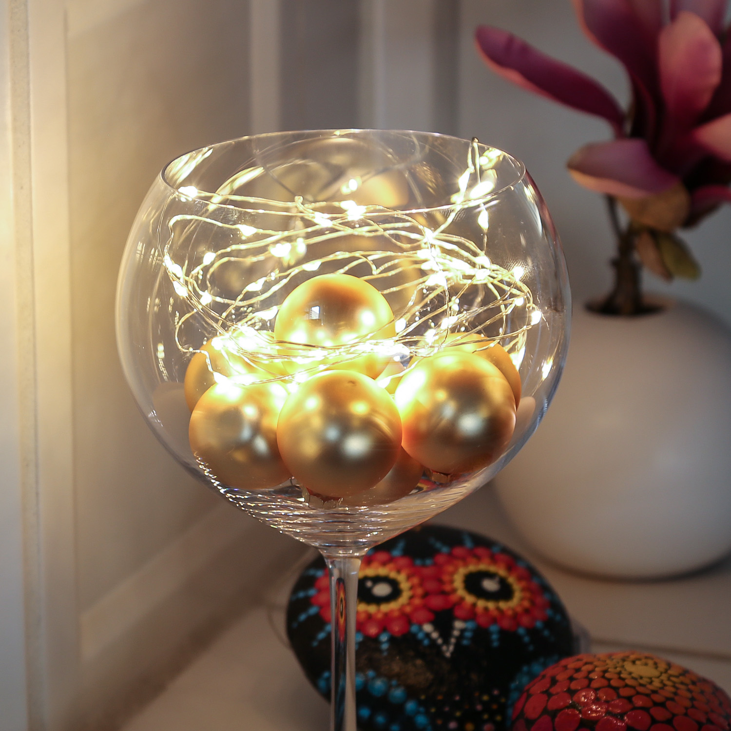 LED Drahtlichterkette - 40 warmweiße Micro LED - L: 1,95m - Batteriebetrieb - silber