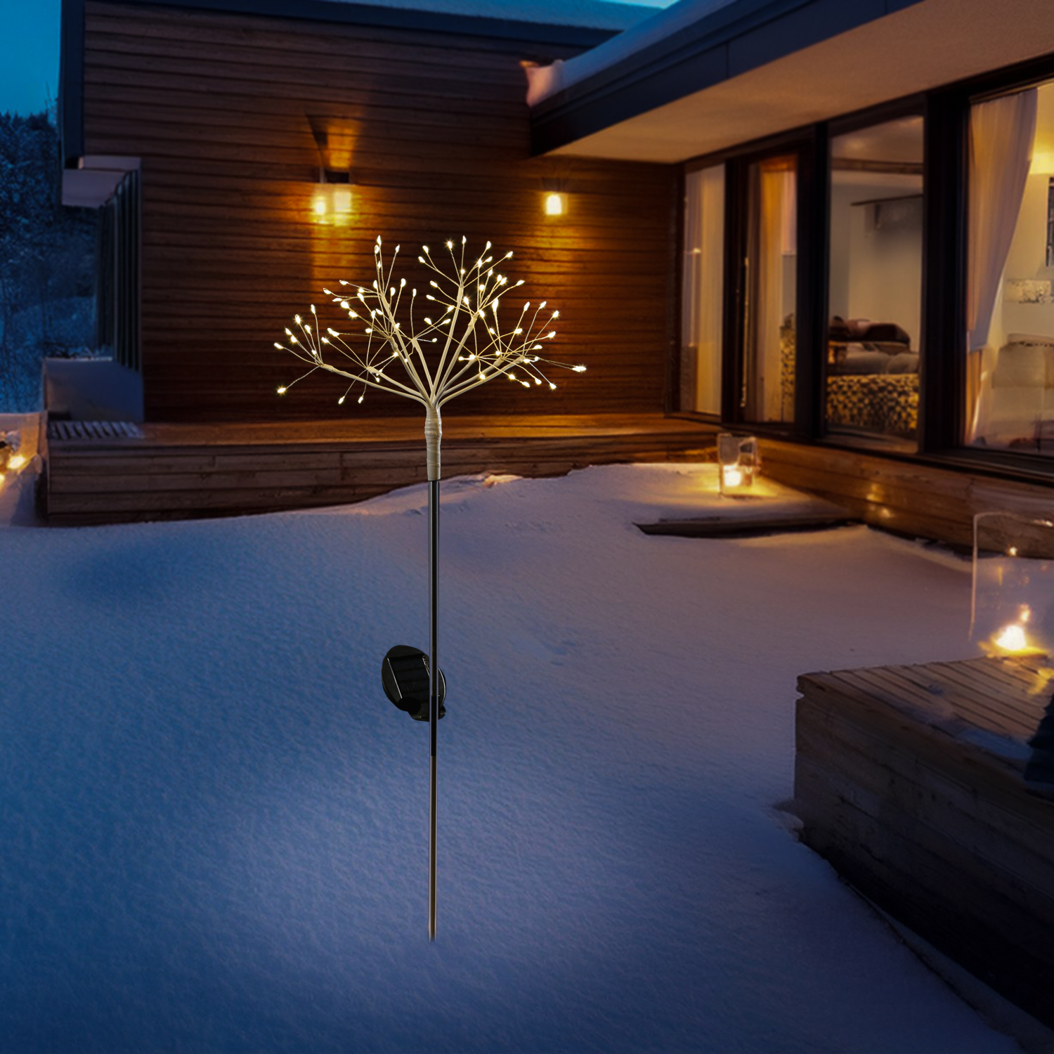 LED Solarstab Feuerwerk - Gartendeko - 80 warmweisse LED - H- 80cm - Lichtsensor - 8 Modi - weiss