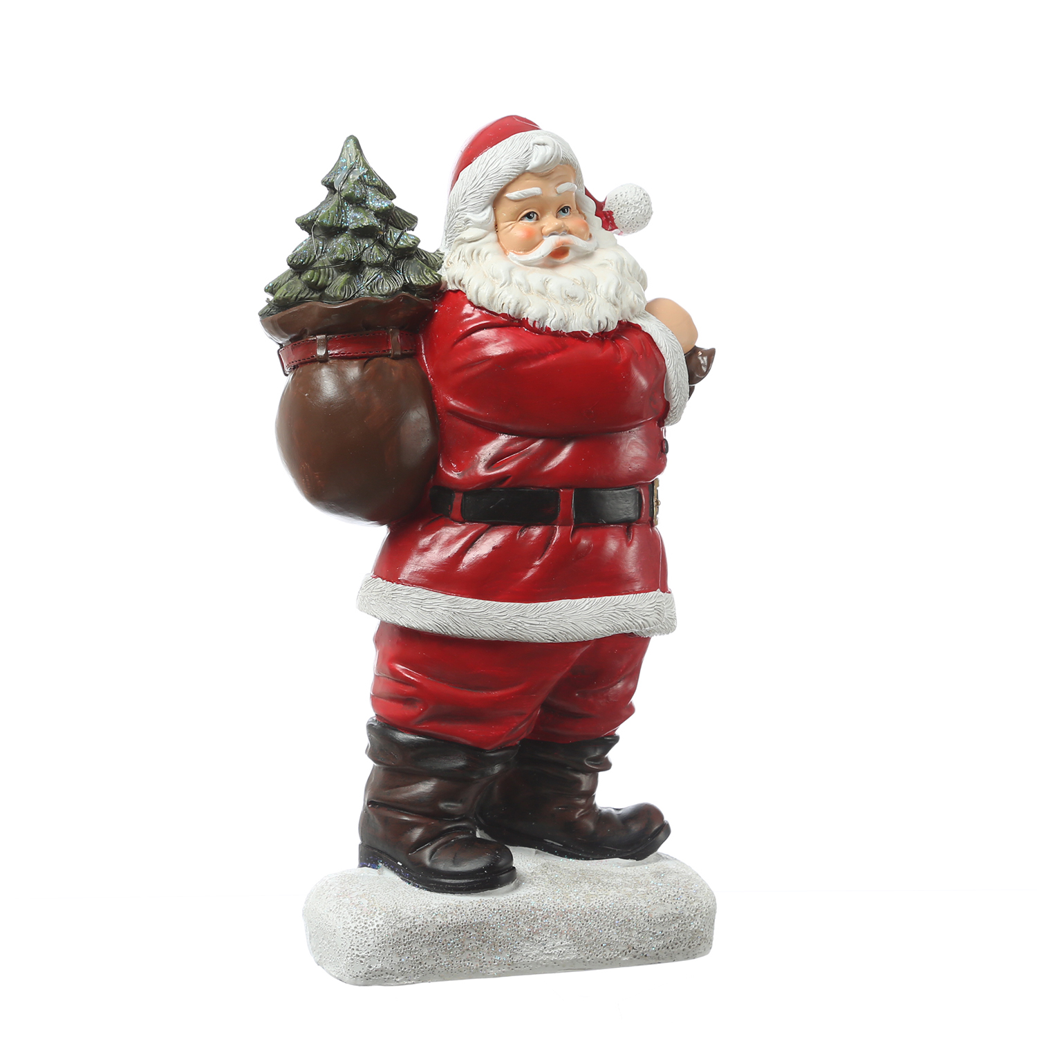 LED Weihnachtsmann mit leuchtendem Tannenbaum - Dekofigur aus Polyresin - H: 30cm - Batteriebetrieb