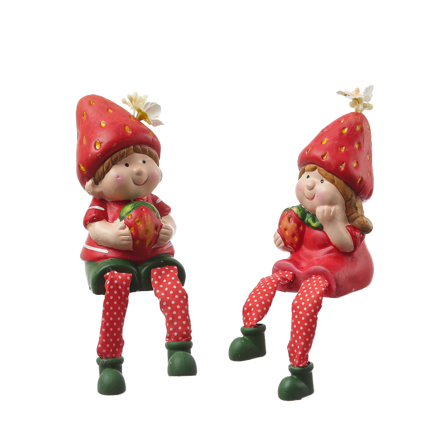 Kantenhocker Erdbeerjunge Fritz - niedliche  Gartenfigur mit Erdbeere - Keramik  - H: 19cm - rot